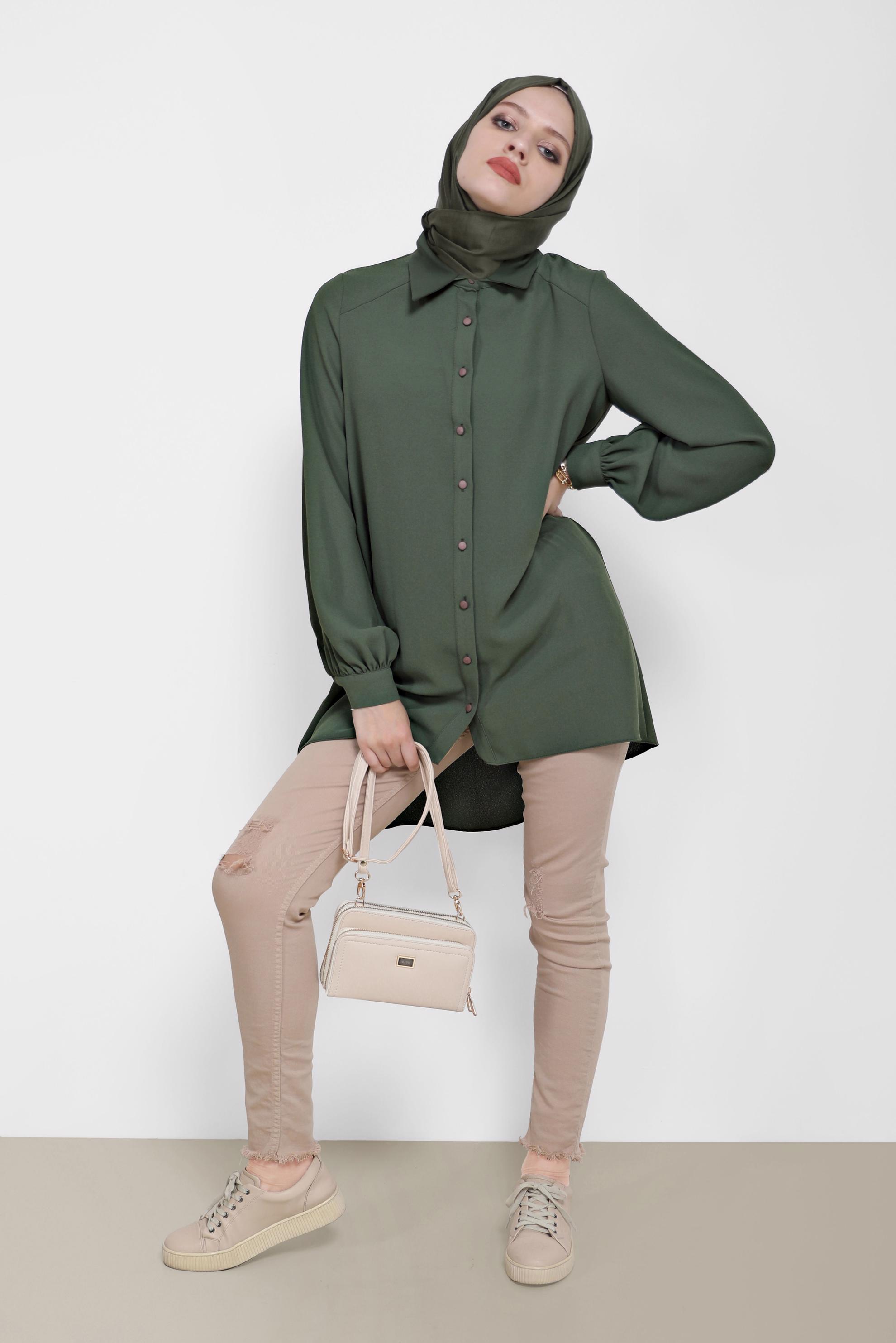 Tesettür giyim HAKİ BASIC KREP TUNİK 42295 