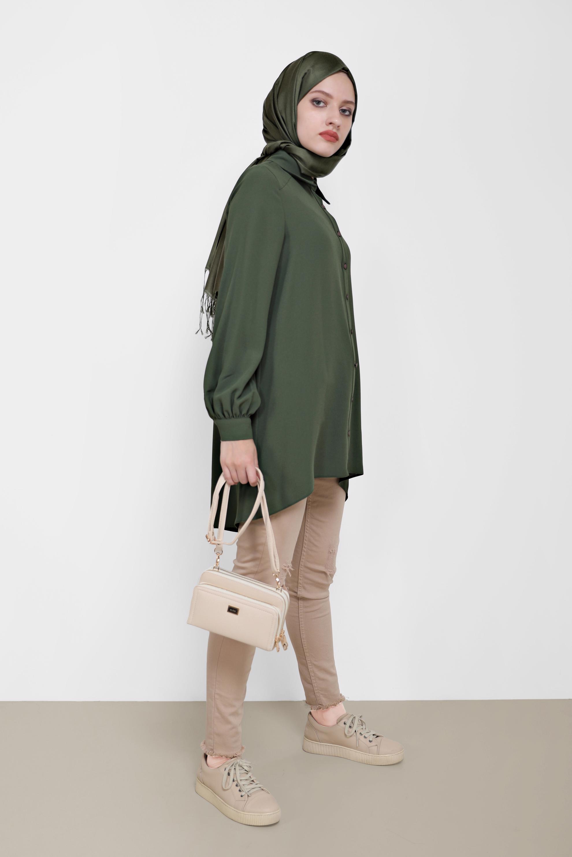 Tesettür giyim HAKİ BASIC KREP TUNİK 42295 