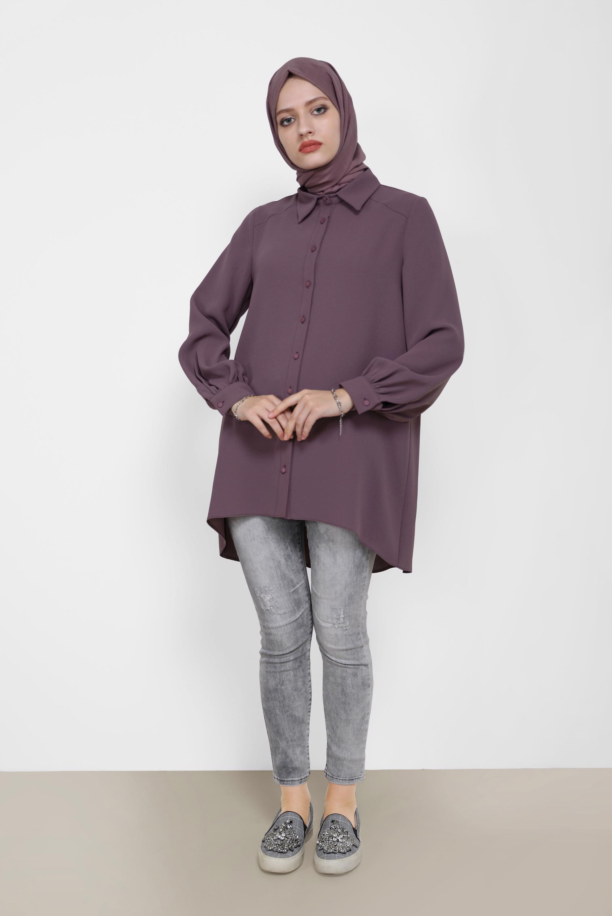 Tesettür giyim MOR BASIC KREP TUNİK 42295 