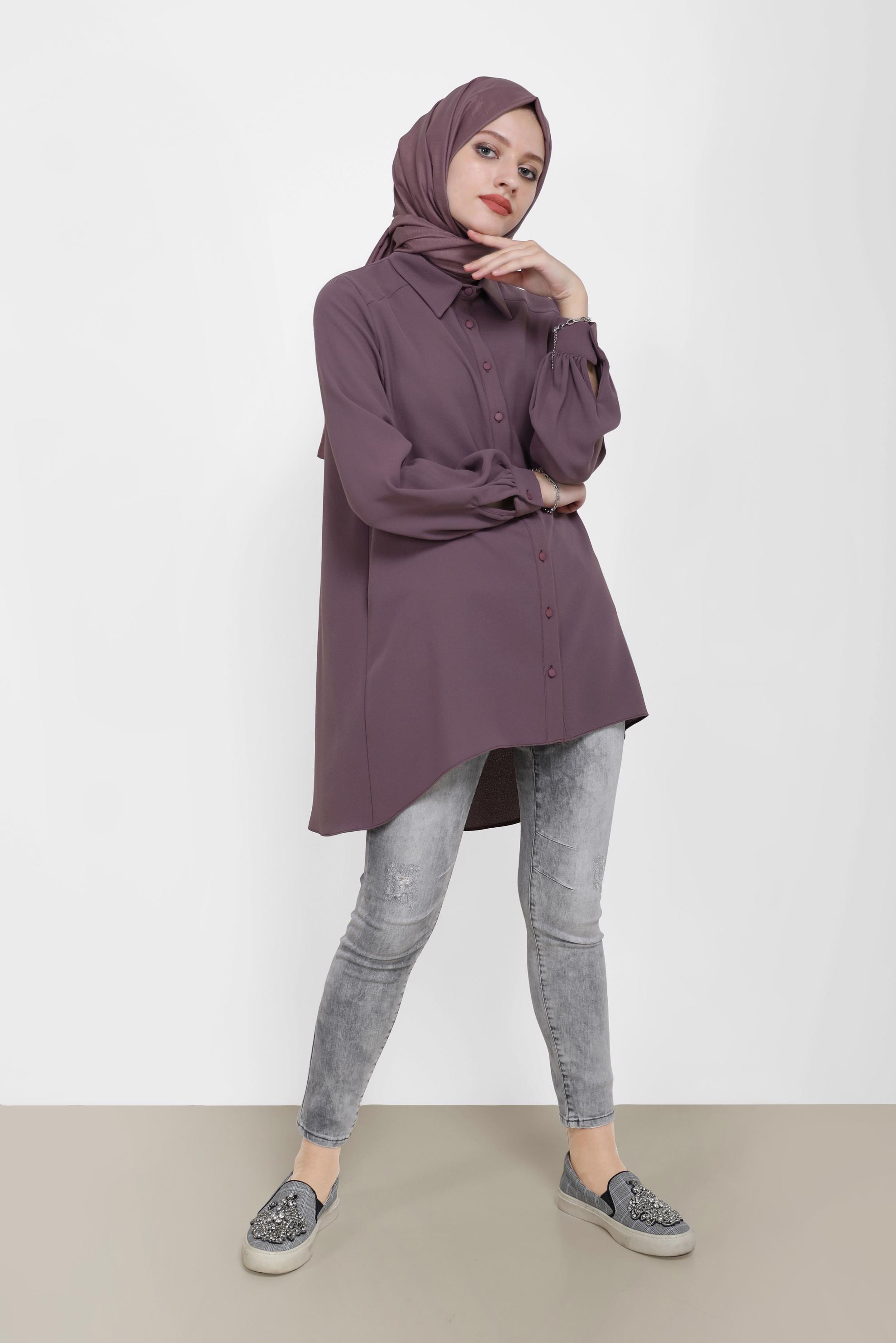 Tesettür giyim MOR BASIC KREP TUNİK 42295 
