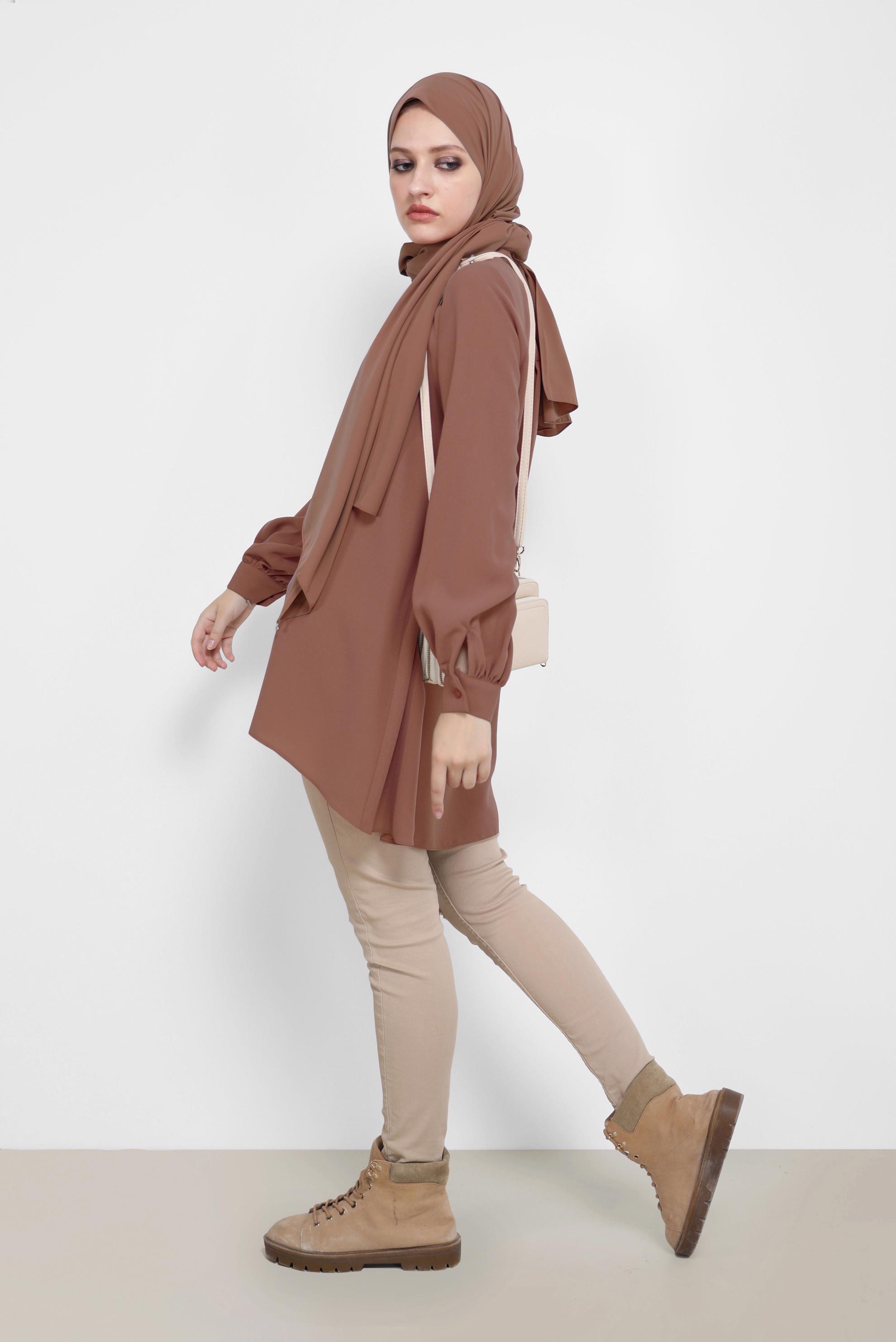 Tesettür giyim KAHVE BASIC KREP TUNİK 42295 