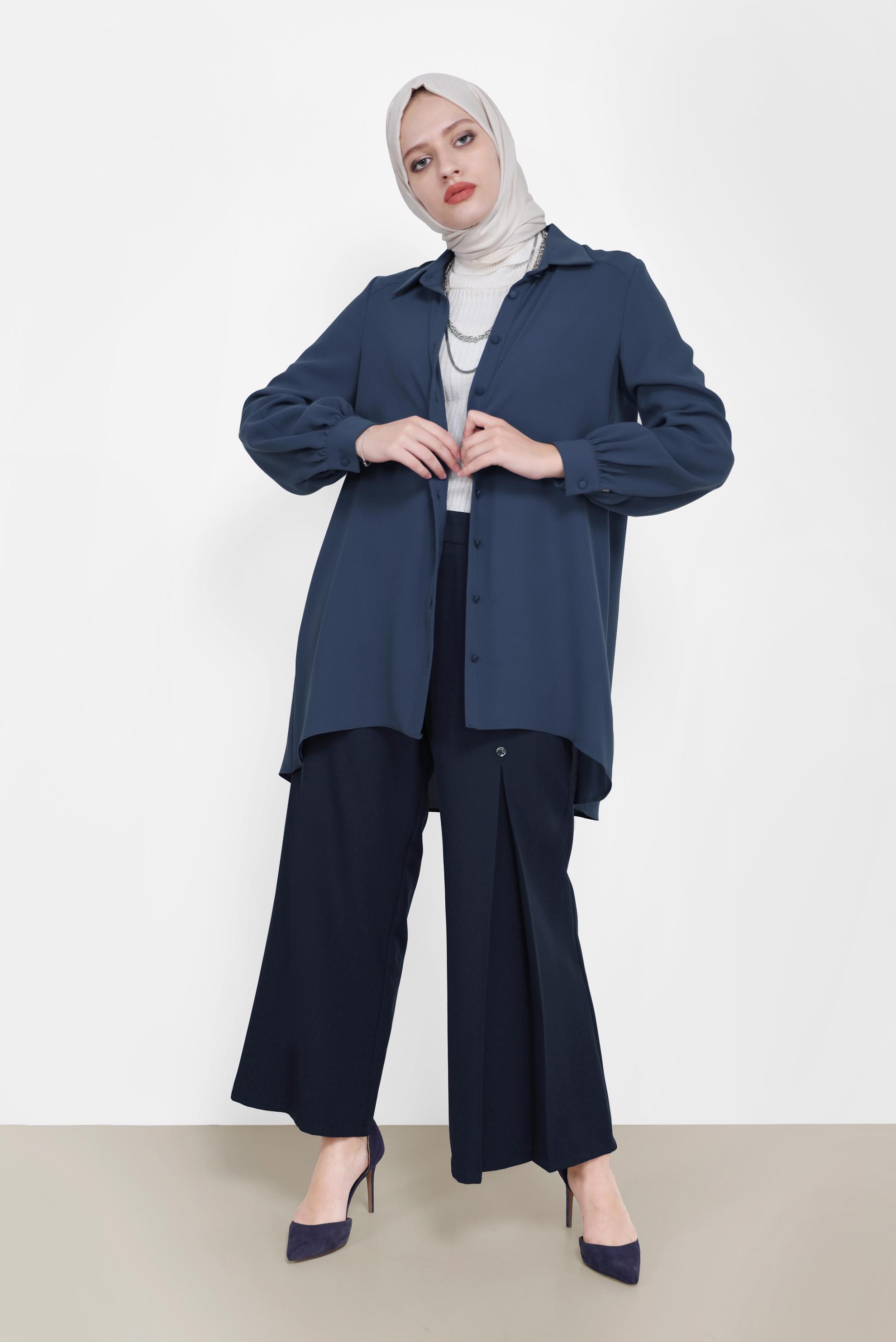 Tesettür giyim LACİVERT BASIC KREP TUNİK 42295 