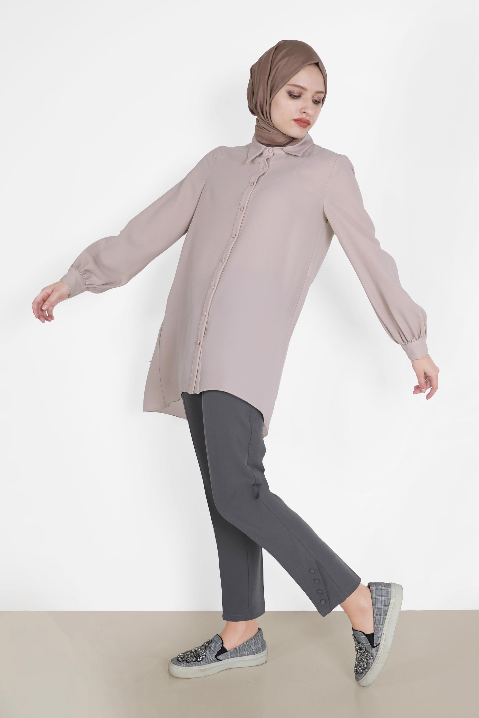 Tesettür giyim EKRU BASIC KREP TUNİK 42295 