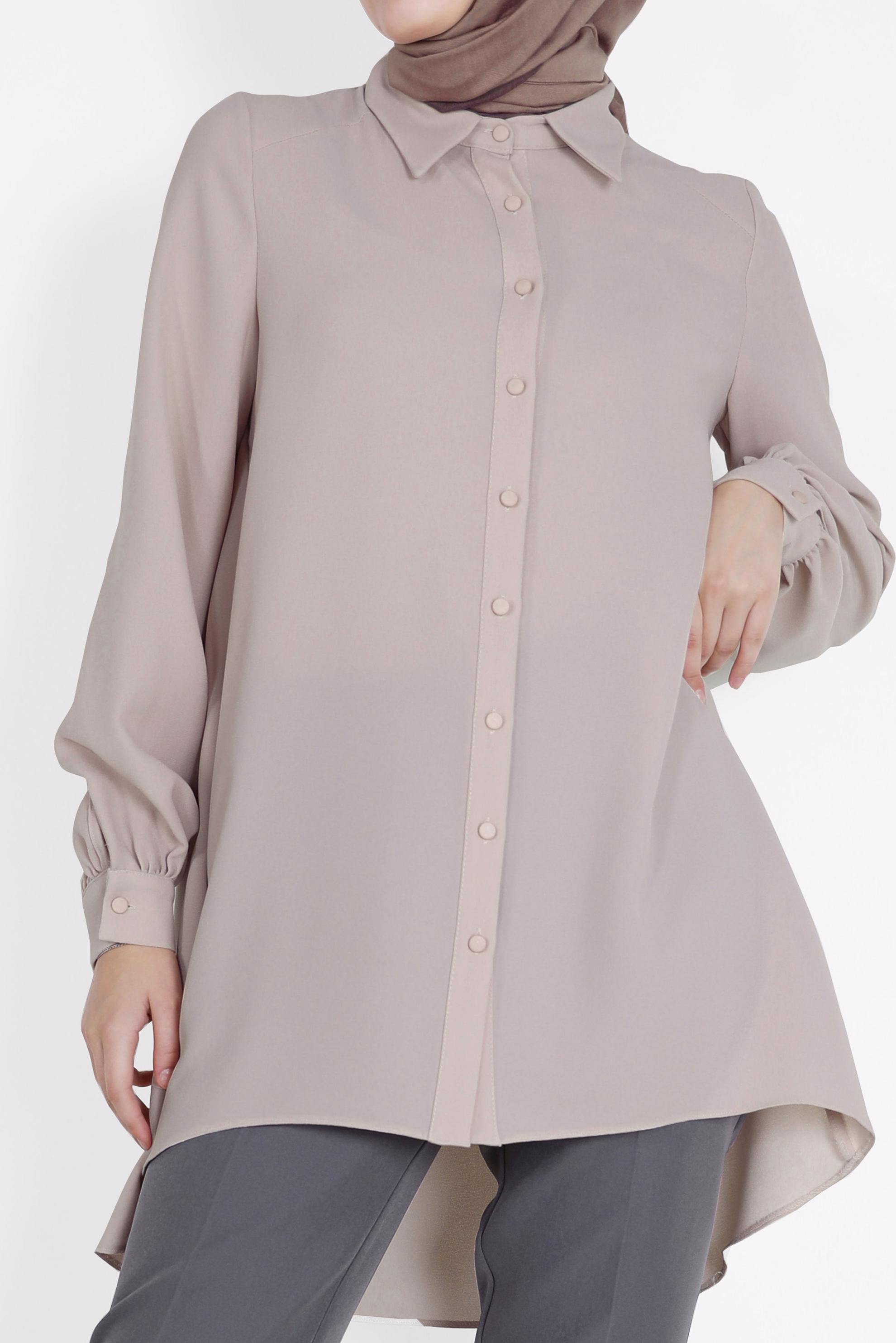 Tesettür giyim EKRU BASIC KREP TUNİK 42295 