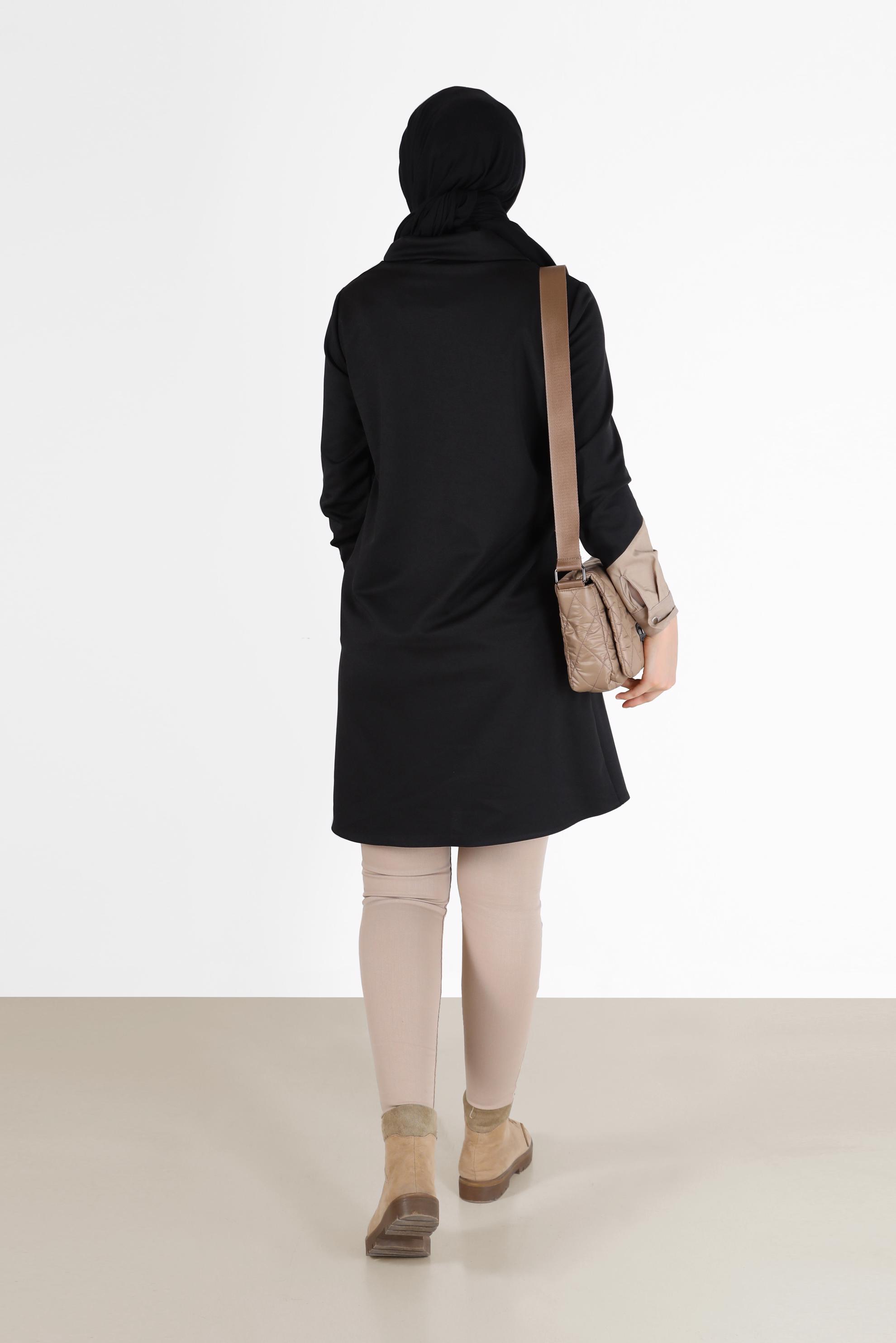 Tesettür giyim SİYAH GEOMETRİK ŞEKİL DETAYLI TUNİK 42305 