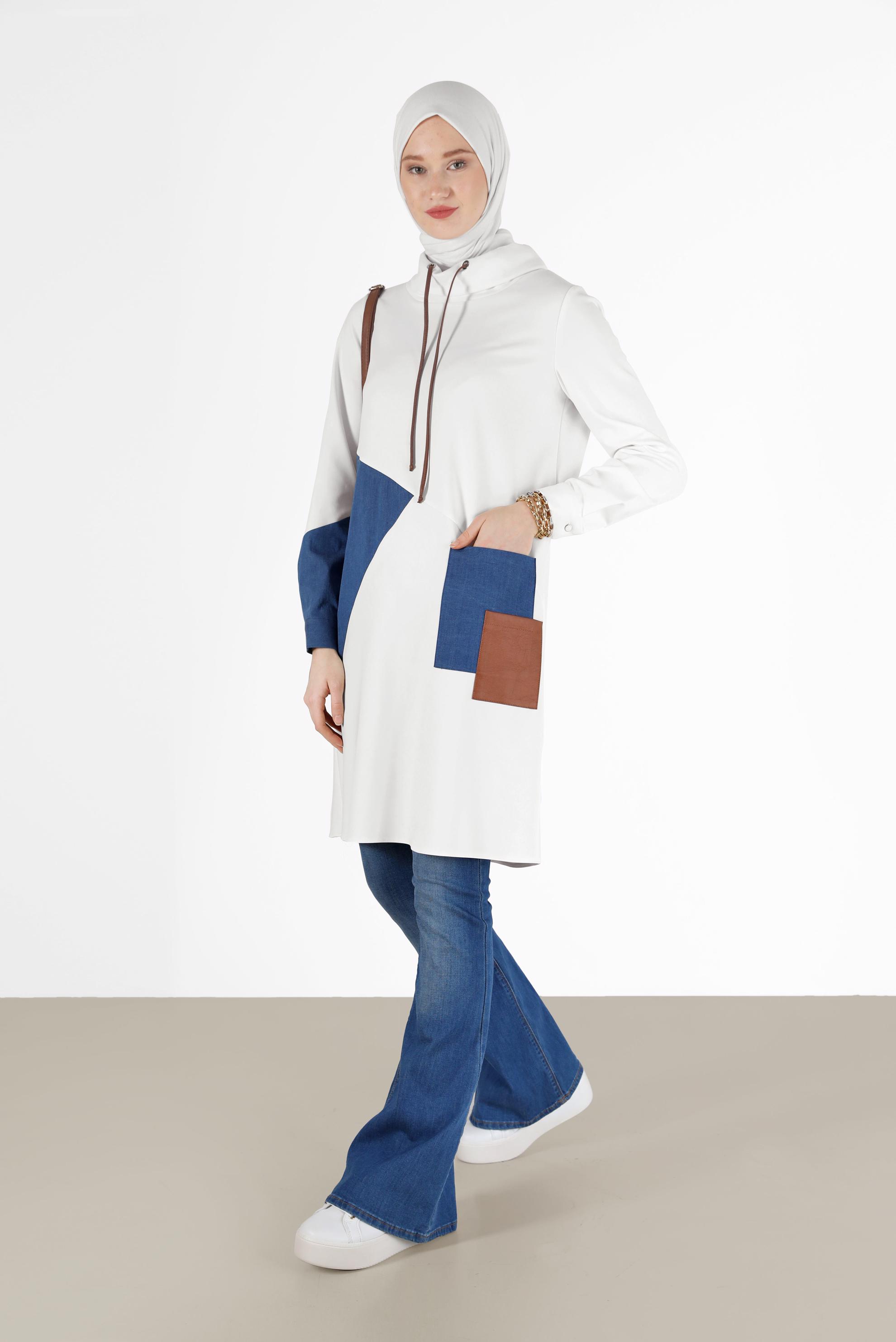 Hijab clothing WHITE GEOMETRIC PRINT DETAIL TUNIC 42305 