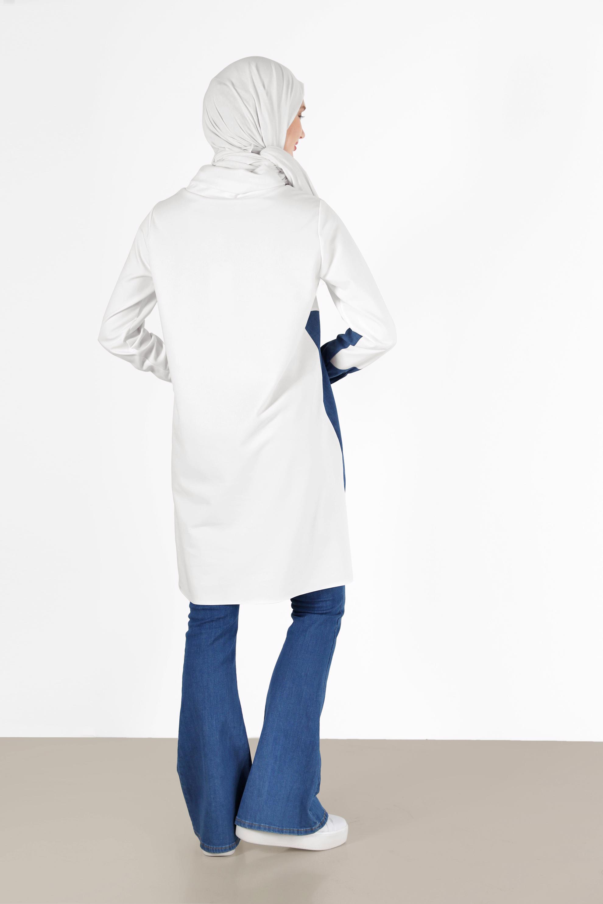 Hijab clothing WHITE GEOMETRIC PRINT DETAIL TUNIC 42305 