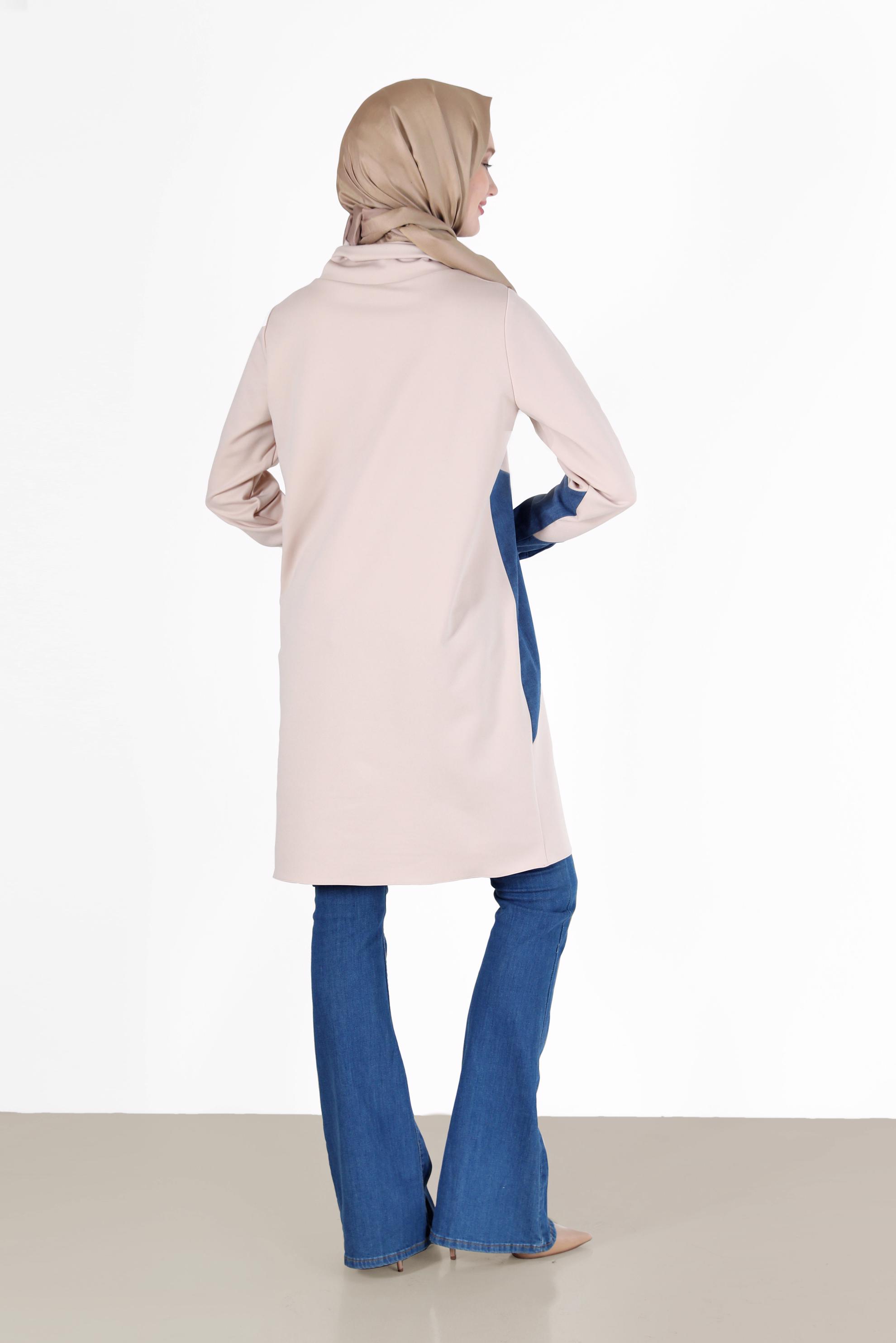 Hijab clothing BEIGE GEOMETRIC PRINT DETAIL TUNIC 42305 