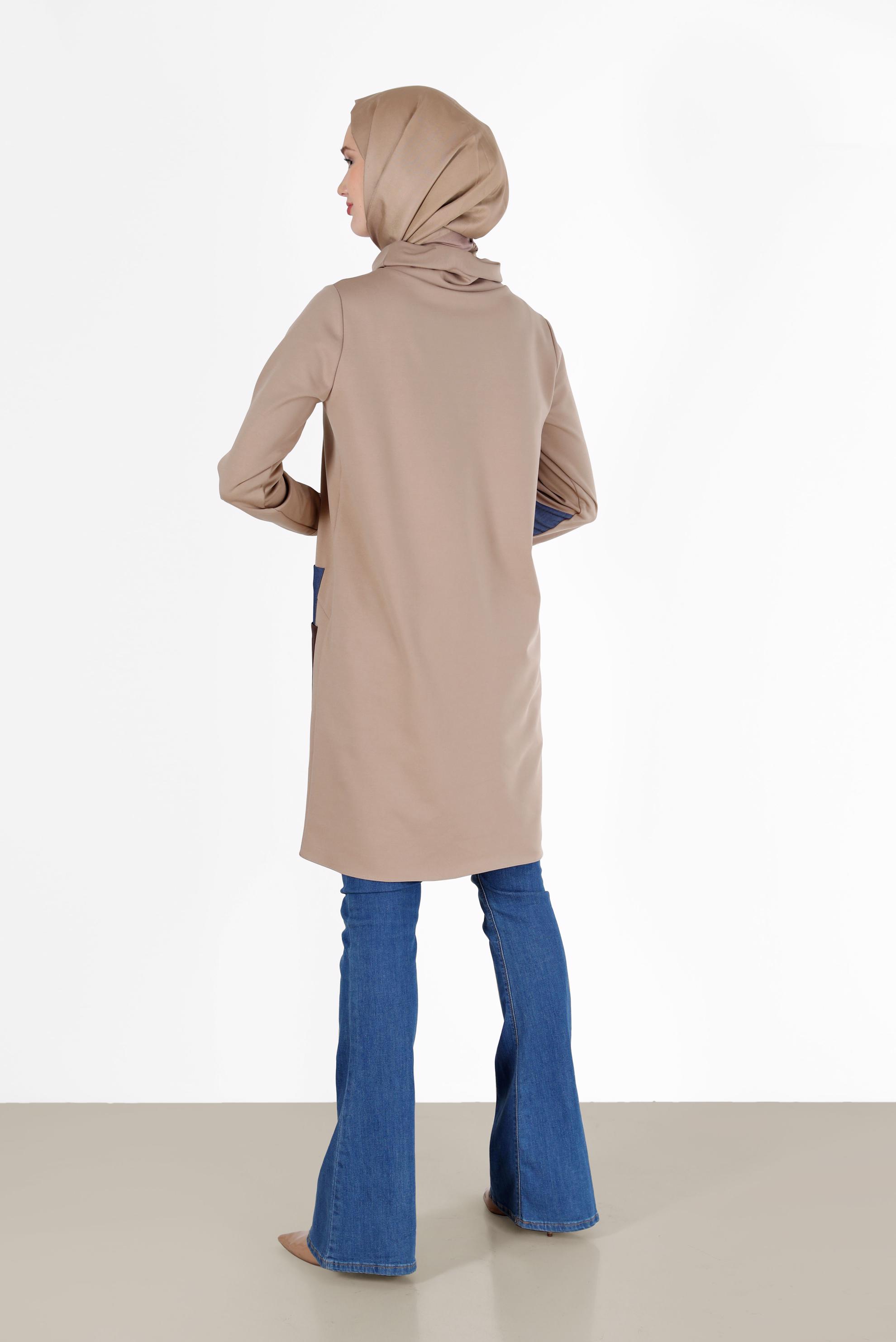 Hijab clothing BEIGE GEOMETRIC PRINT DETAIL TUNIC 42305 