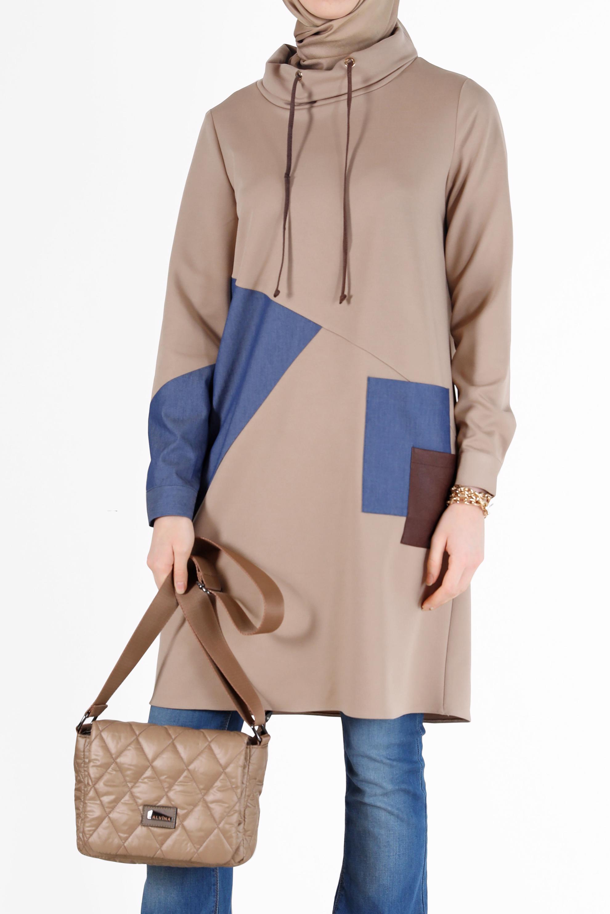 Hijab clothing BEIGE GEOMETRIC PRINT DETAIL TUNIC 42305 