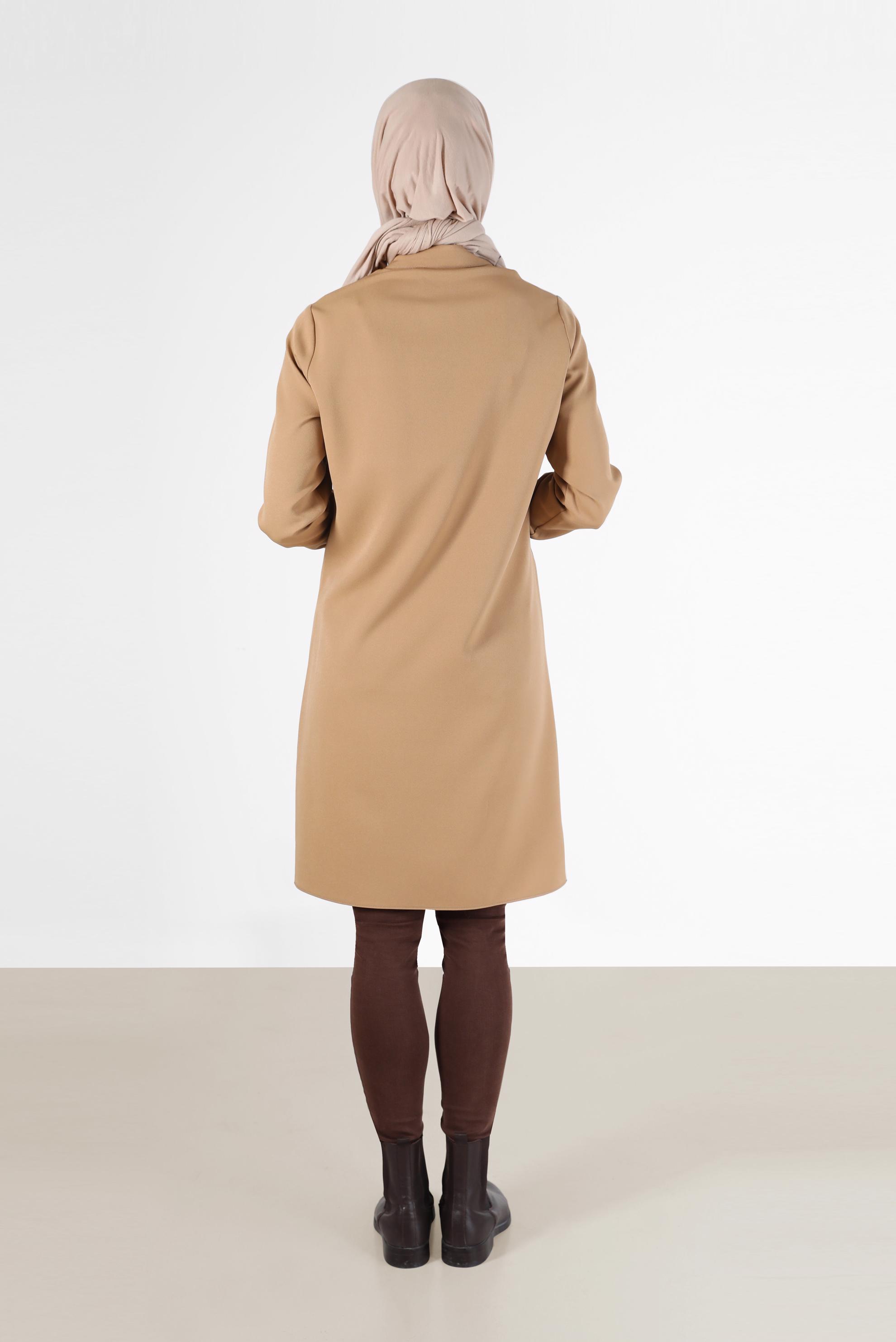 Tesettür giyim KAHVE GEOMETRİK DESEN DETAYLI DÜĞMELİ TUNİK 42306 