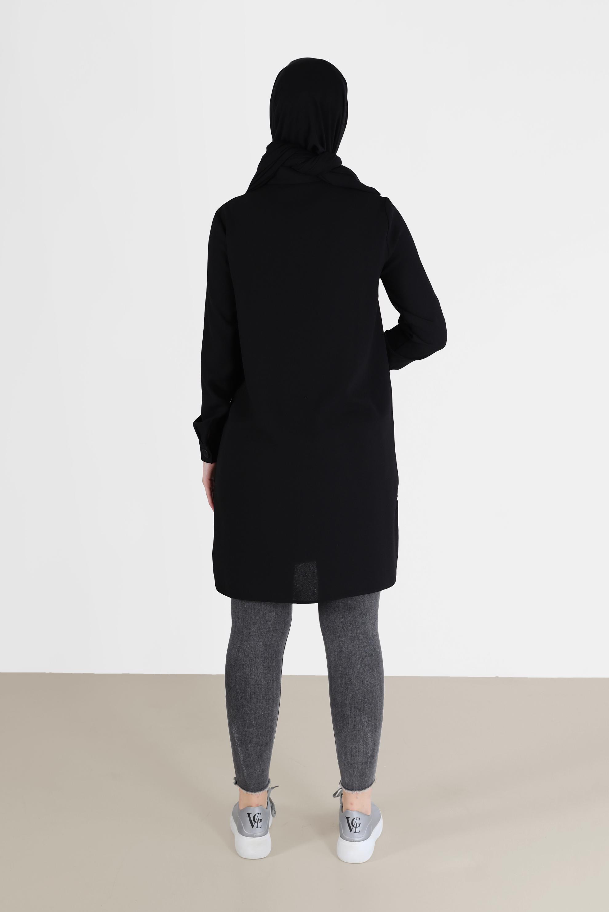 Tesettür giyim SİYAH DÜĞME DETAYLI TUNİK 42307 