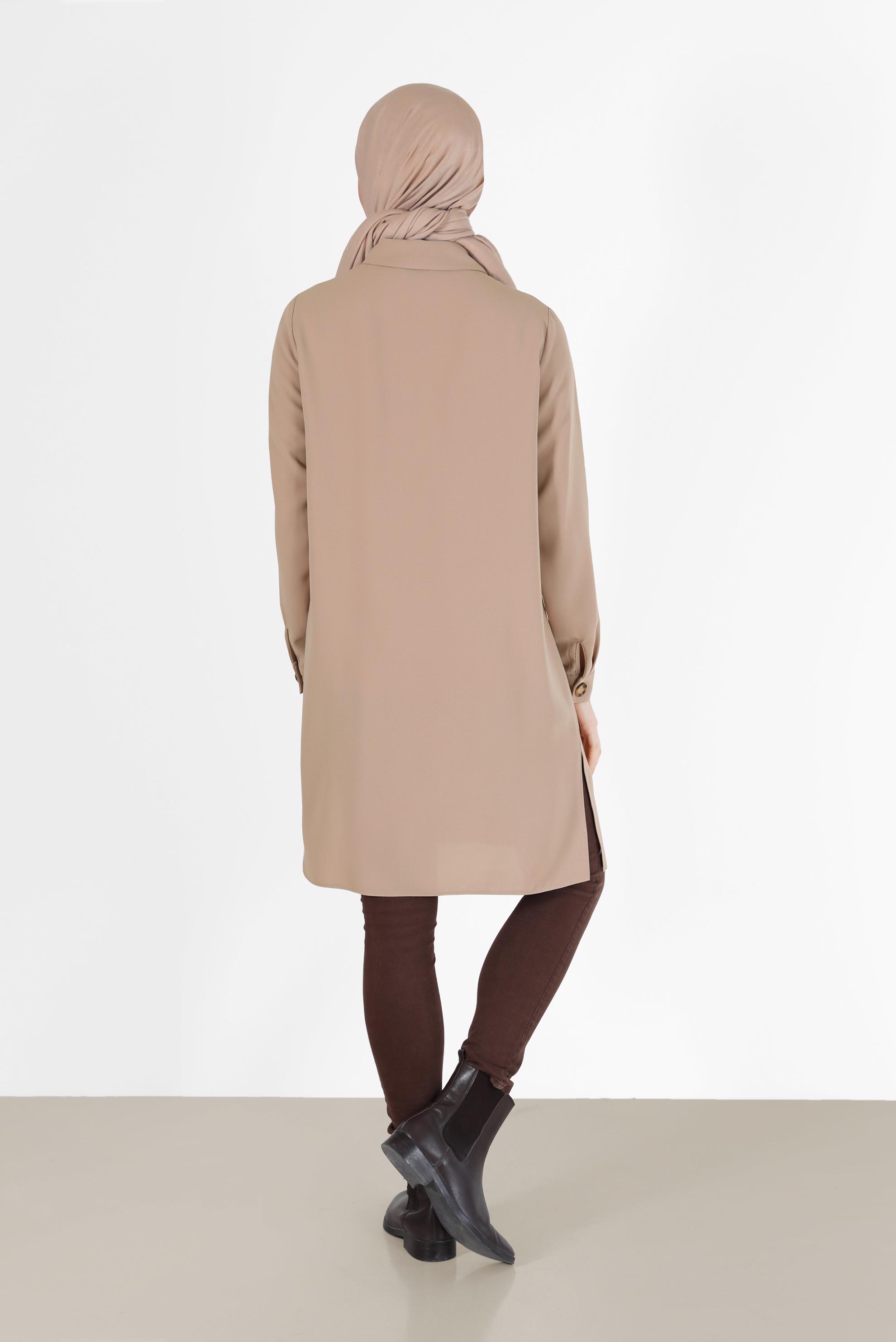 Tesettür giyim BEJ DÜĞME DETAYLI TUNİK 42307 