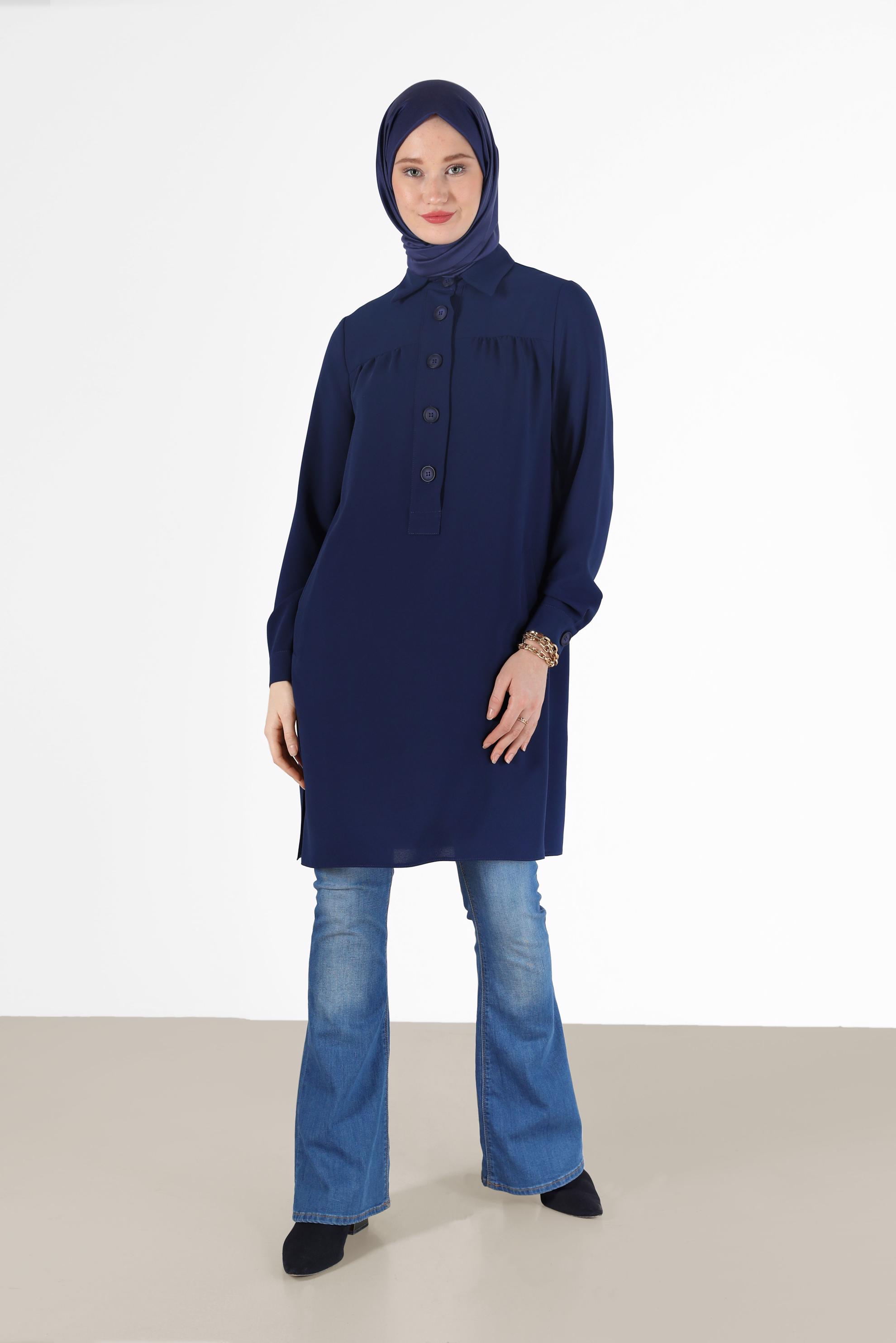 Tesettür giyim LACİVERT DÜĞME DETAYLI TUNİK 42307 