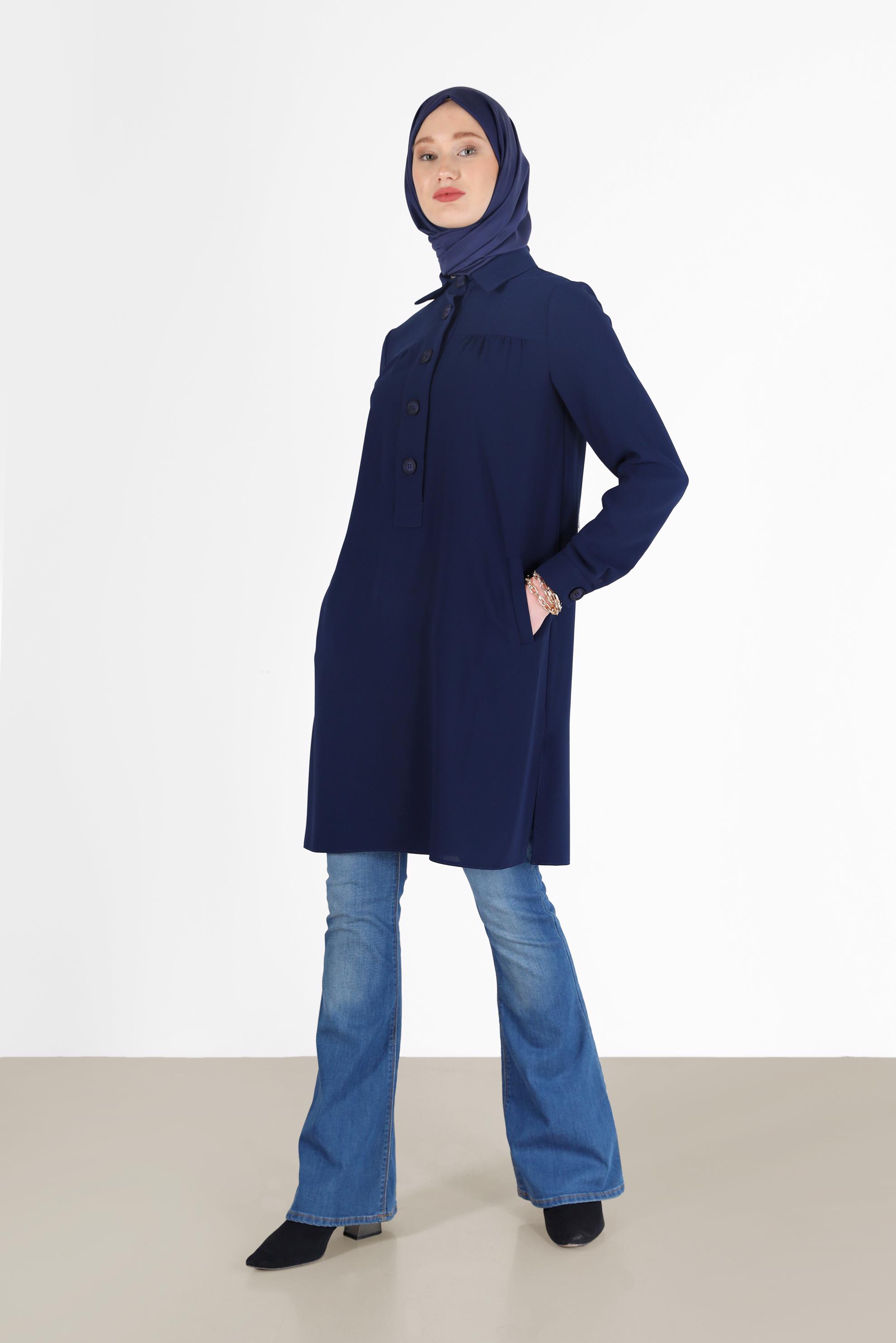 Tesettür giyim LACİVERT DÜĞME DETAYLI TUNİK 42307 