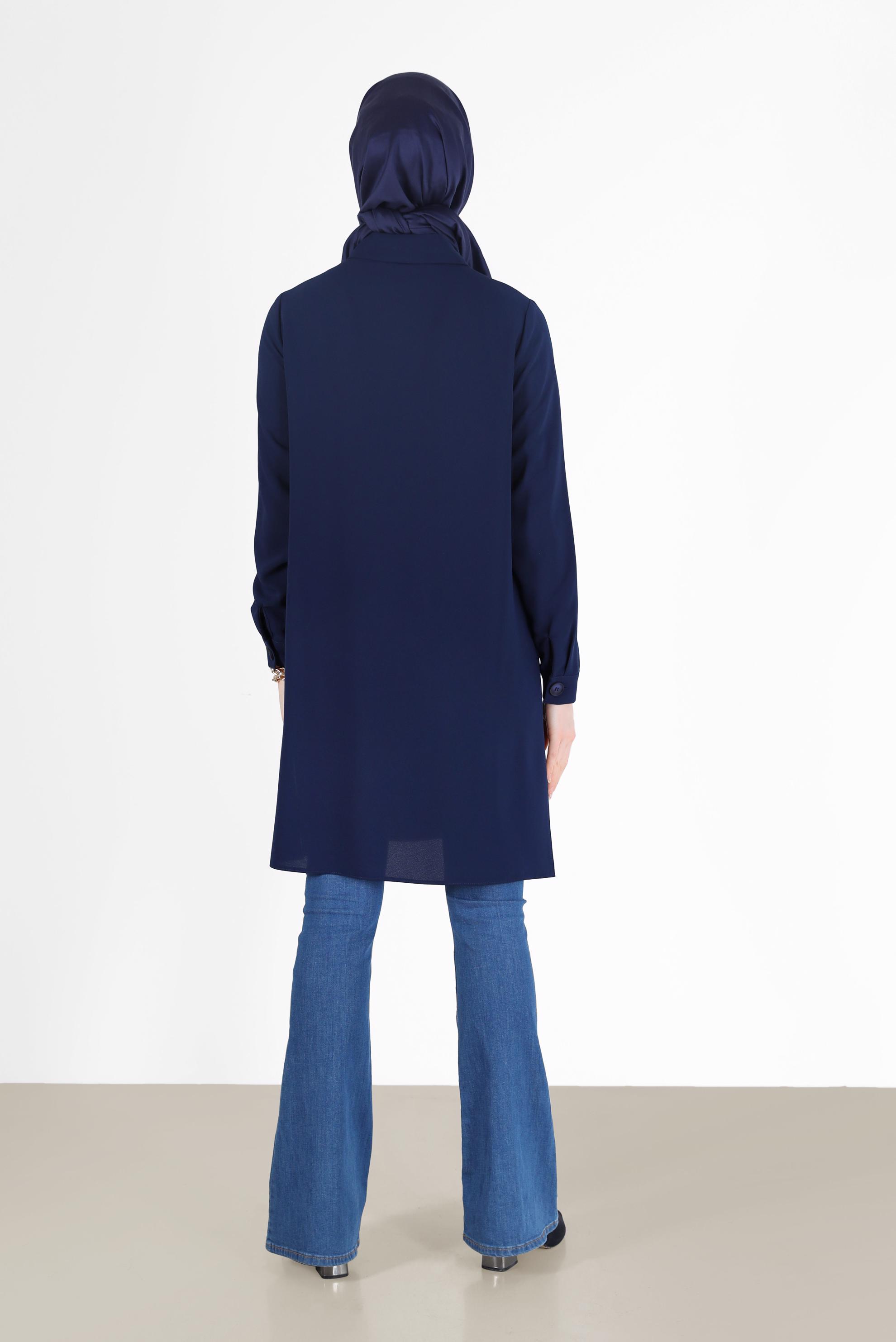 Tesettür giyim LACİVERT DÜĞME DETAYLI TUNİK 42307 