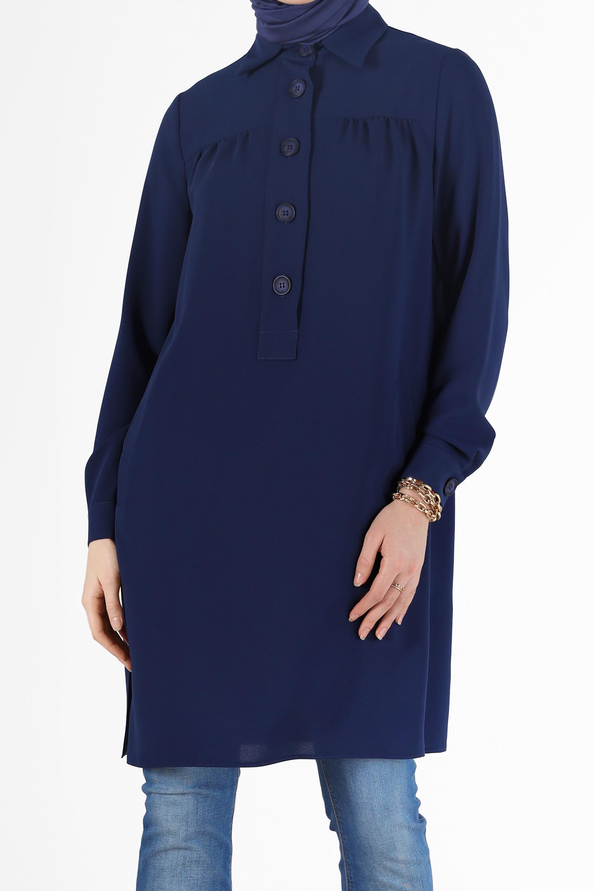 Tesettür giyim LACİVERT DÜĞME DETAYLI TUNİK 42307 