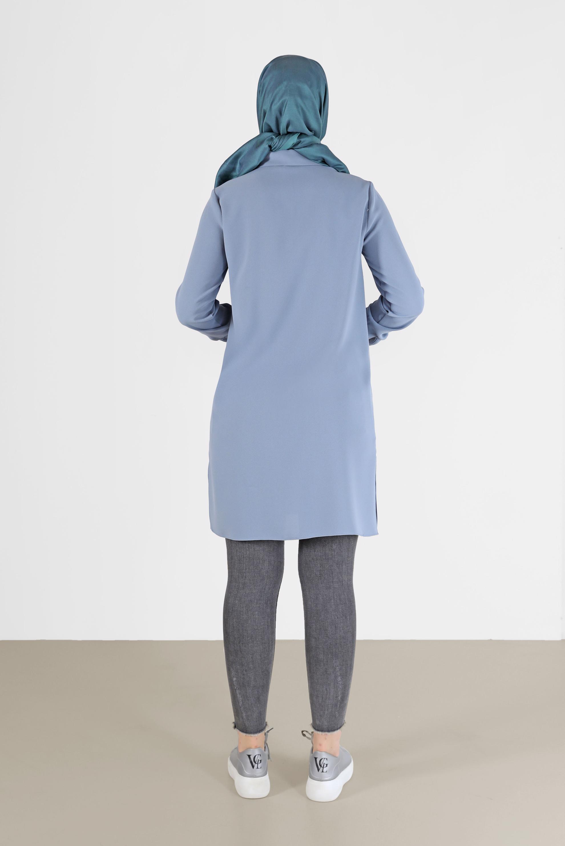 Tesettür giyim MAVİ DÜĞME DETAYLI TUNİK 42307 