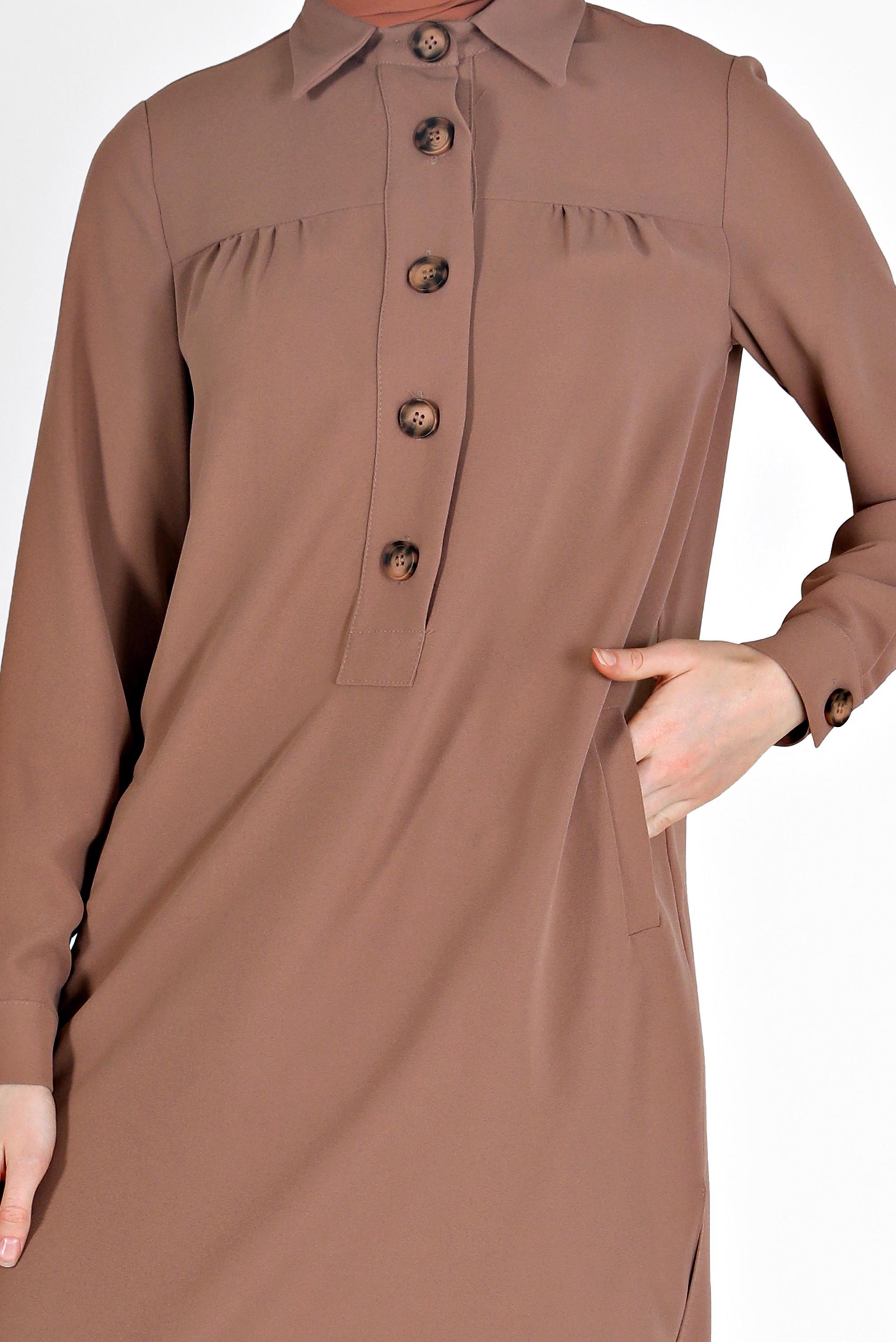 Tesettür giyim KAHVE DÜĞME DETAYLI TUNİK 42307 