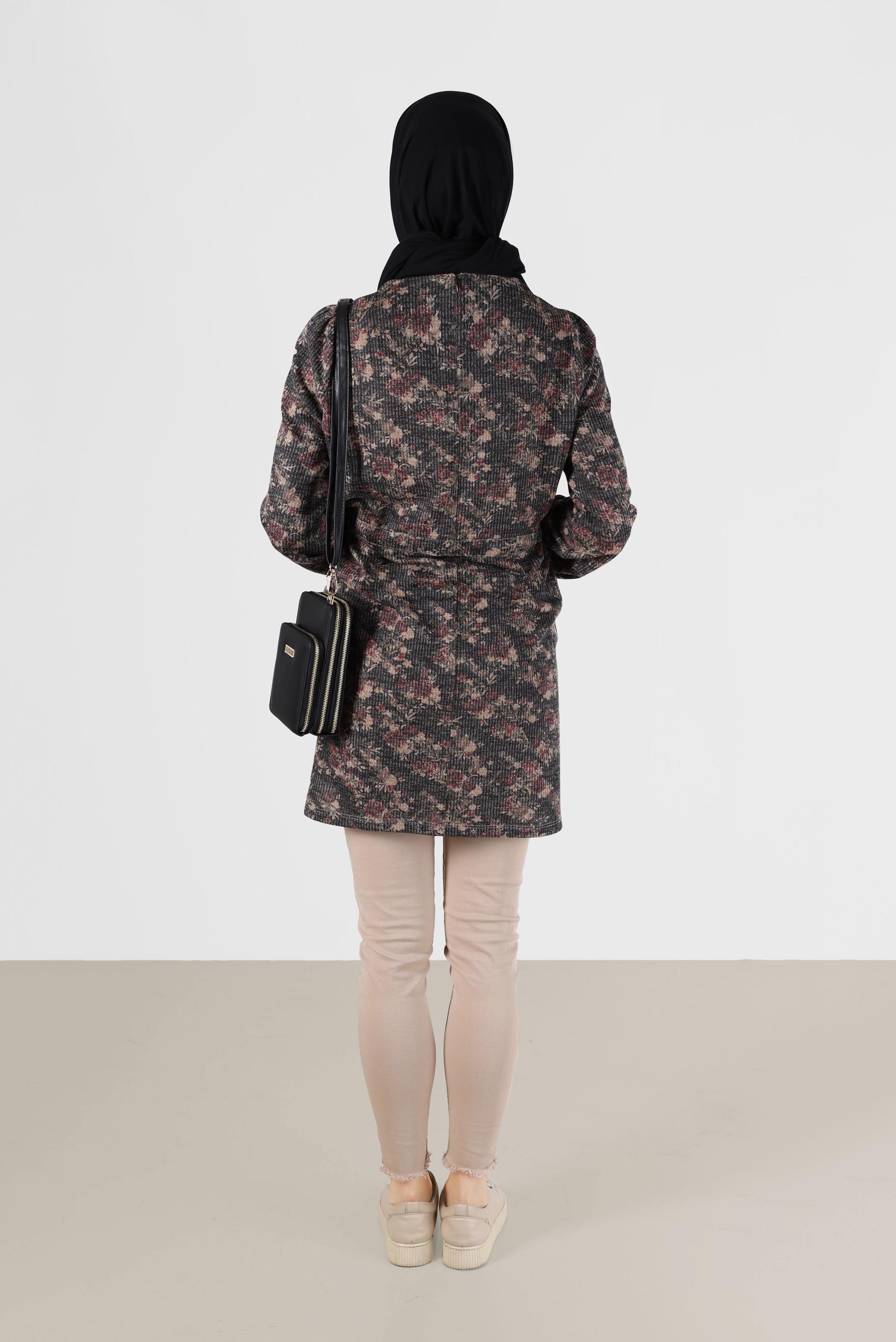 Hijab clothing BLACK GATHERED WAIST PATTERNED TUNIC 42319