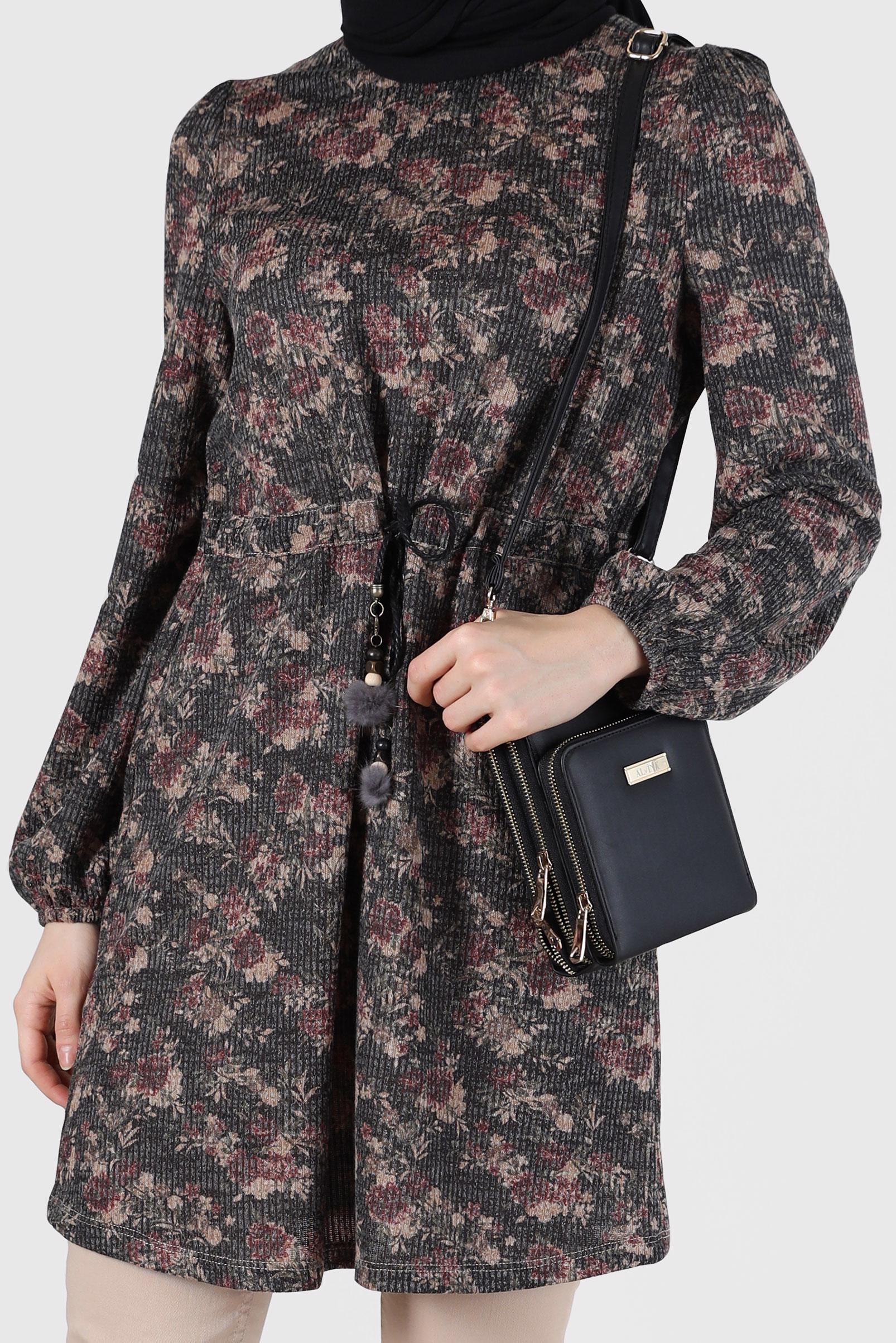 Hijab clothing BLACK GATHERED WAIST PATTERNED TUNIC 42319