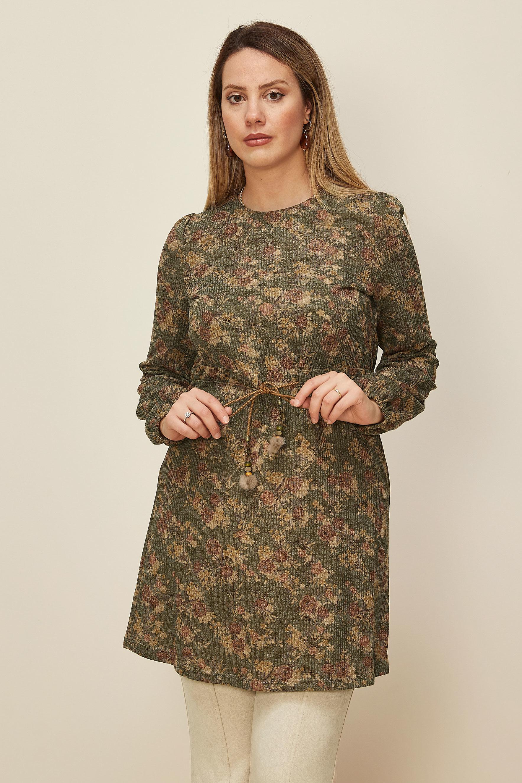 Hijab clothing KHAKI GATHERED WAIST PATTERNED TUNIC 42319