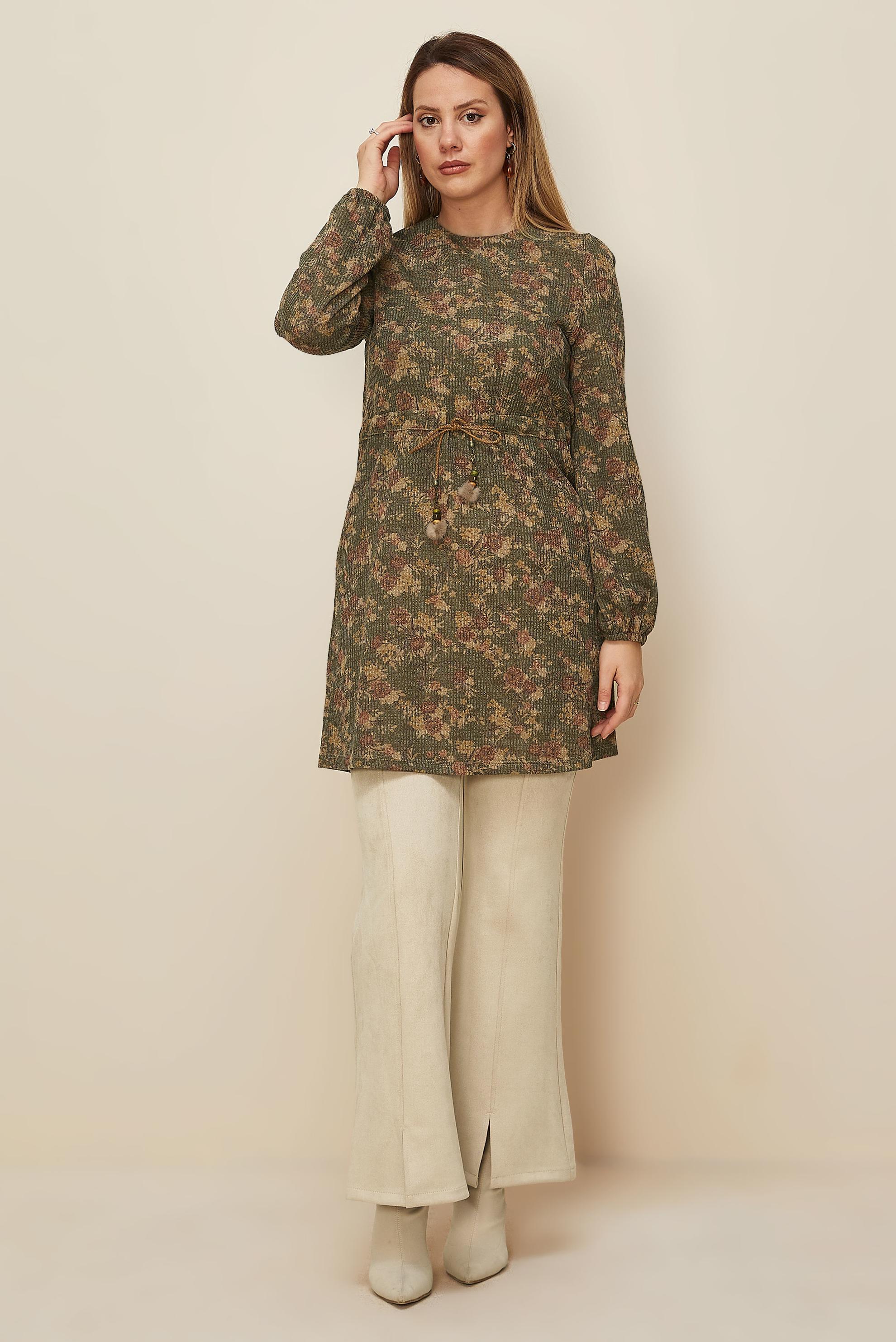 Hijab clothing KHAKI GATHERED WAIST PATTERNED TUNIC 42319
