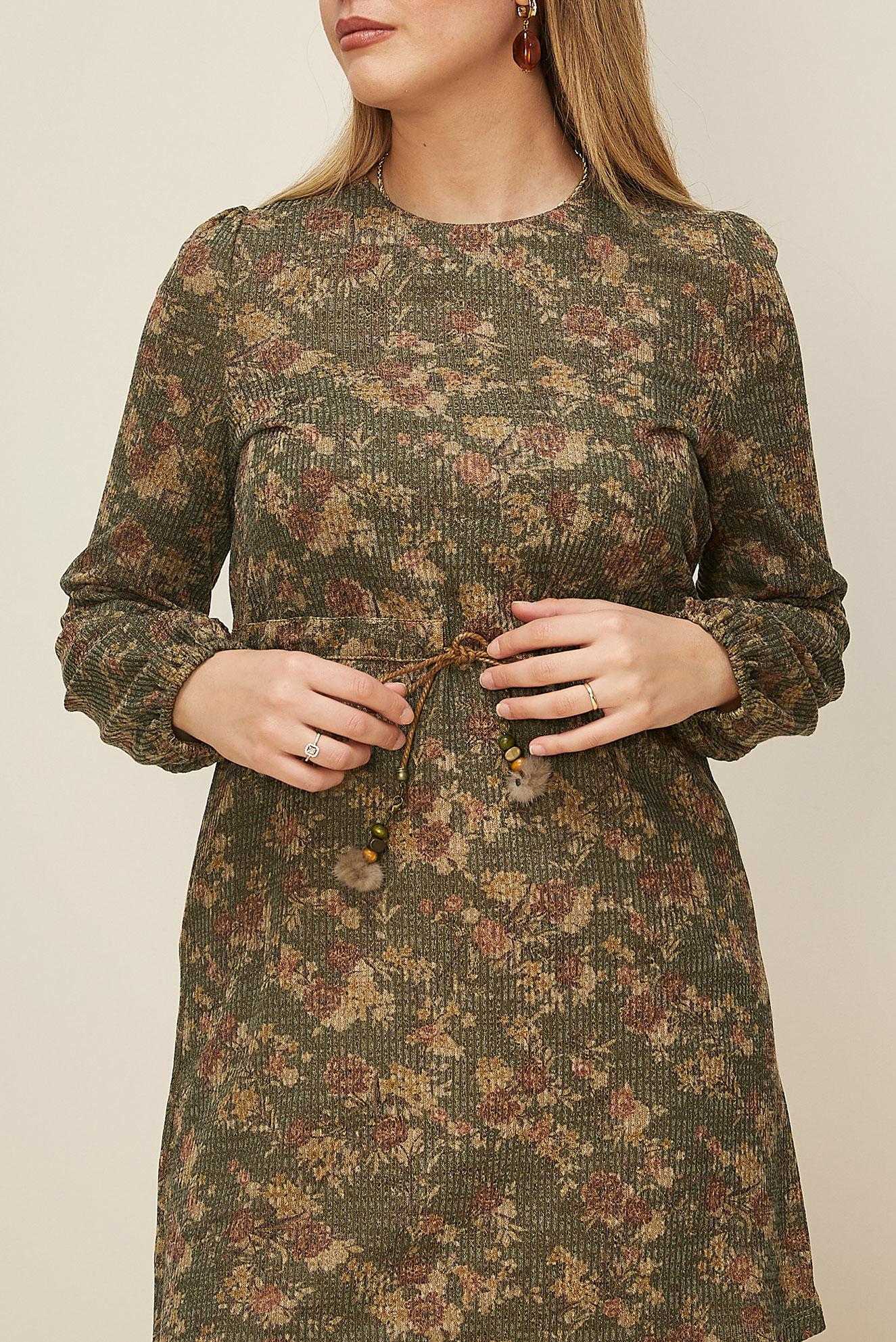 Hijab clothing KHAKI GATHERED WAIST PATTERNED TUNIC 42319