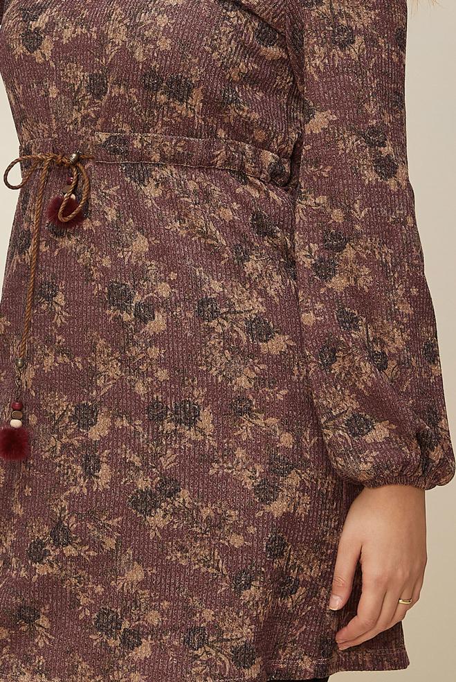 Tesettür giyim PEMBE BELİ BÜZGÜLÜ DESENLİ TUNİK 42319  - ALVİNA