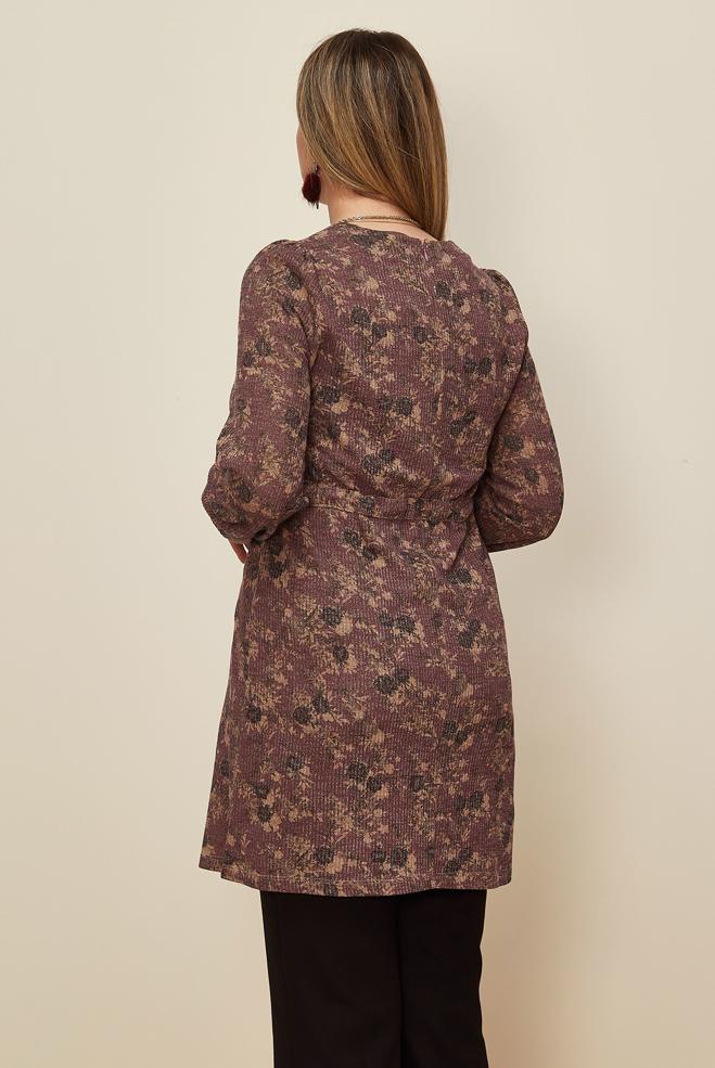 Tesettür giyim PEMBE BELİ BÜZGÜLÜ DESENLİ TUNİK 42319  - ALVİNA