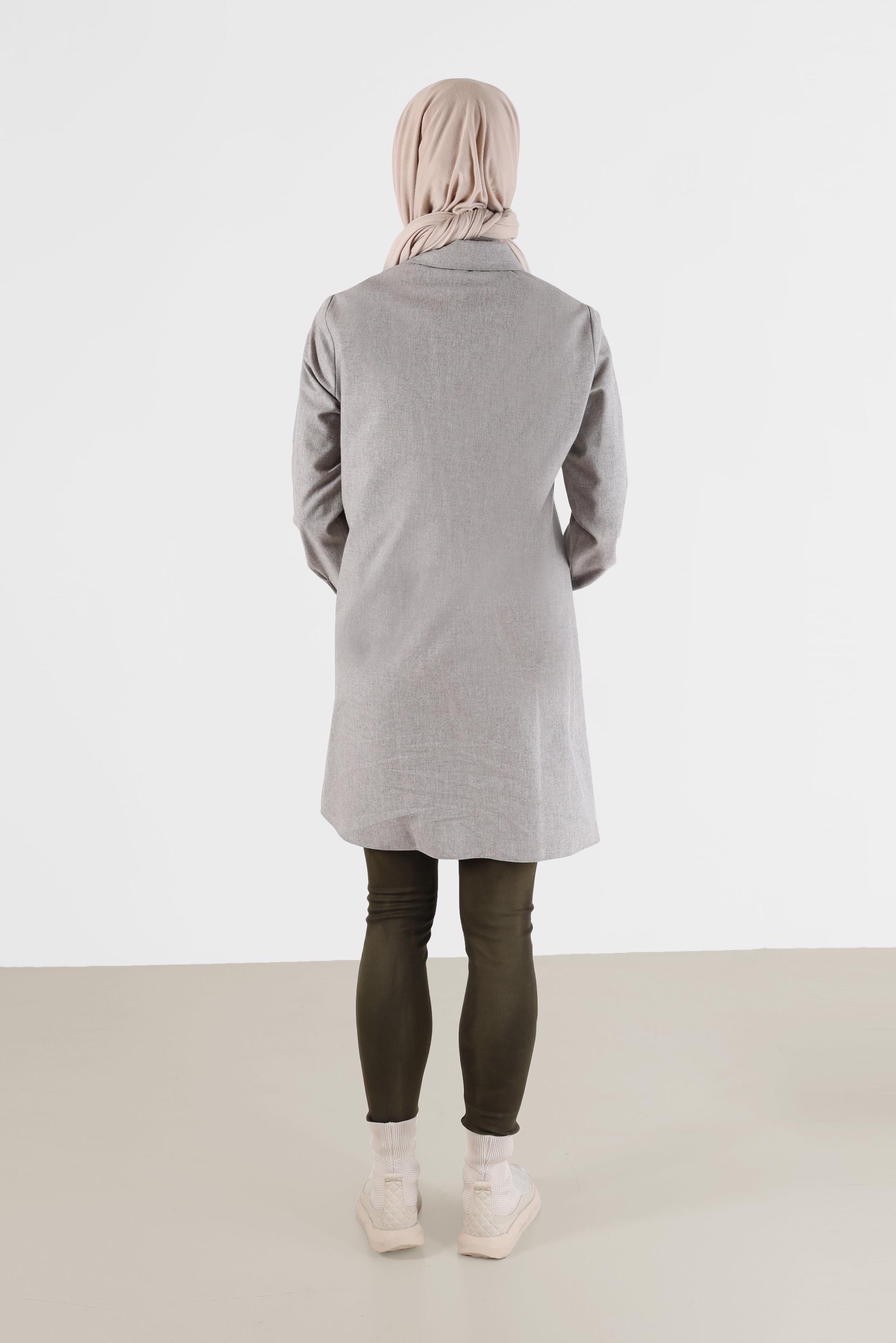 Tesettür giyim BEJ İŞLEME DETAYLI CEPLİ DÜĞMELİ TUNİK 42321	