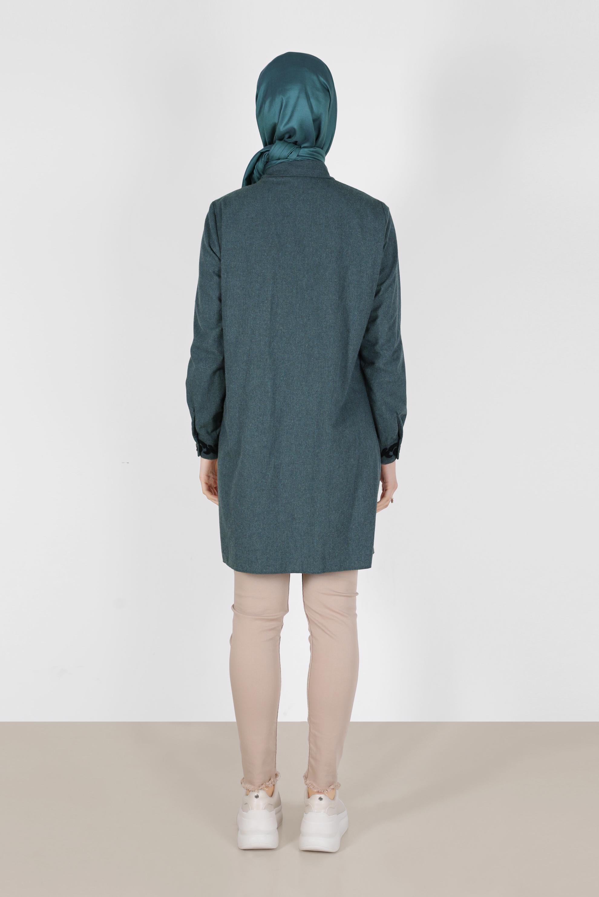 Tesettür giyim LACİVERT İŞLEME DETAYLI CEPLİ DÜĞMELİ TUNİK 42321	