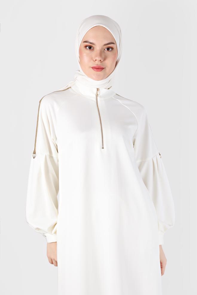 Tesettür giyim  DERİ ŞERİT DETAYLI FERMUARLI TUNİK 42322  - ALVİNA