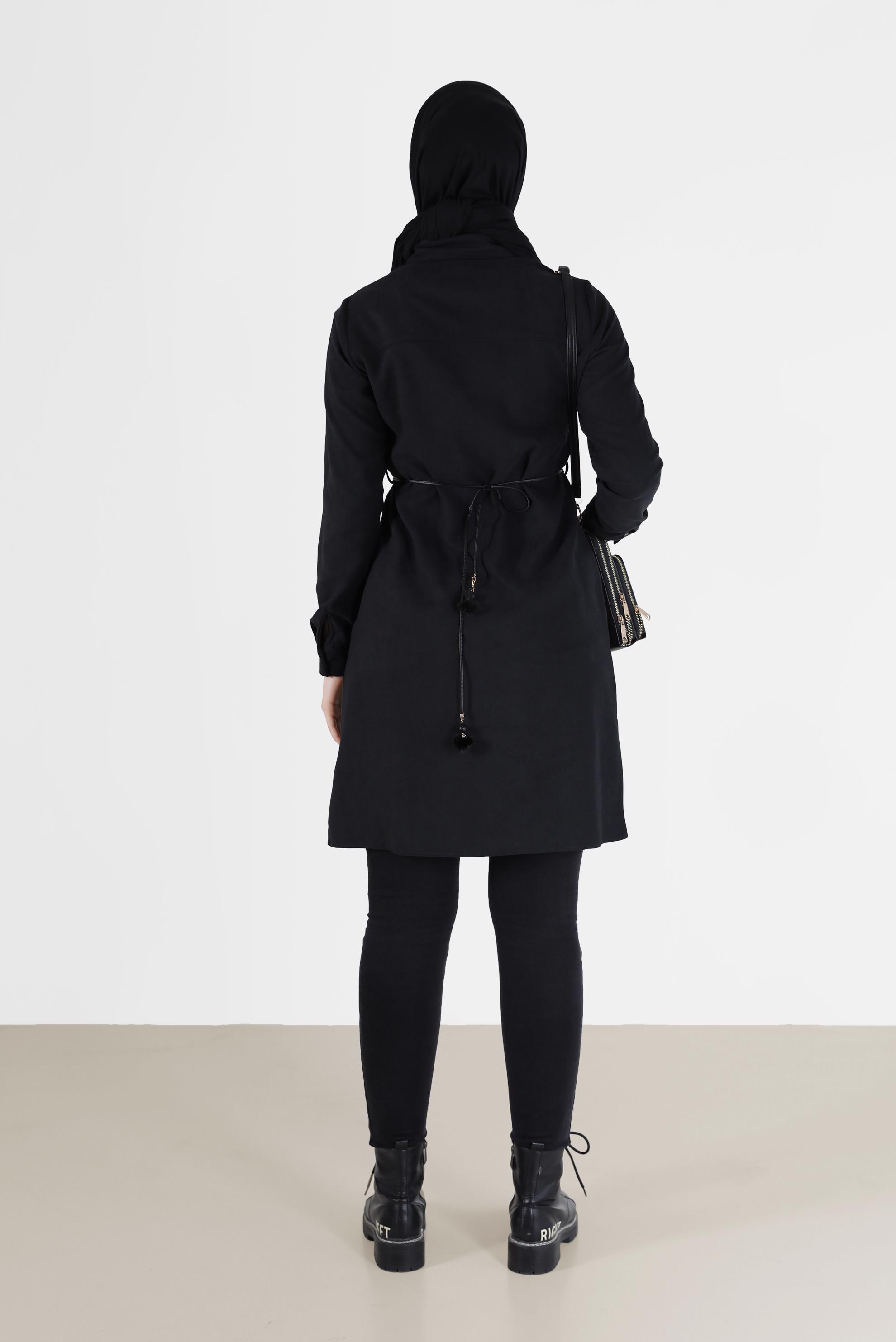 Tesettür giyim SİYAH CEP DETAYLI DÜĞMELİ TUNİK 42353 