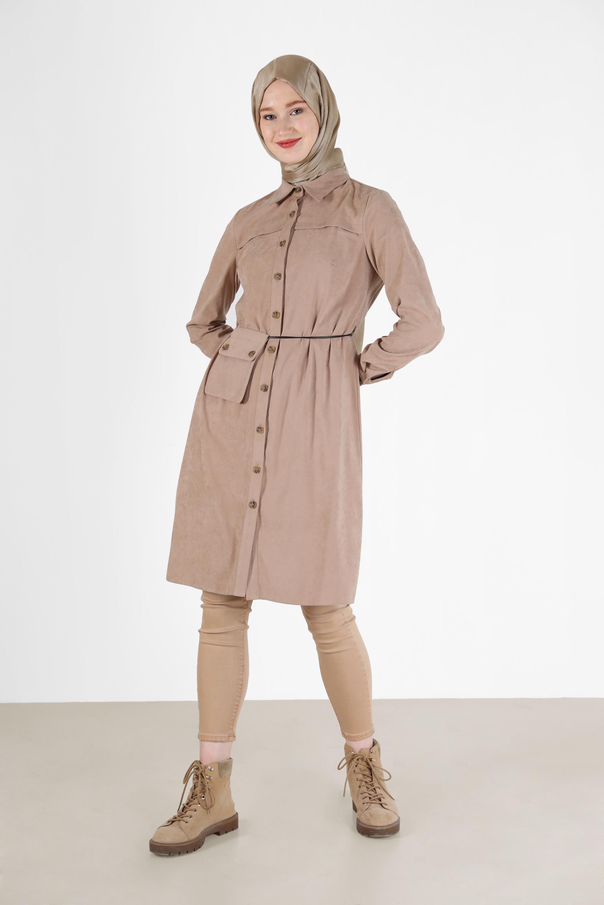 Hijab clothing BEIGE POCKET DETAIL BUTTONED TUNIC 42353 