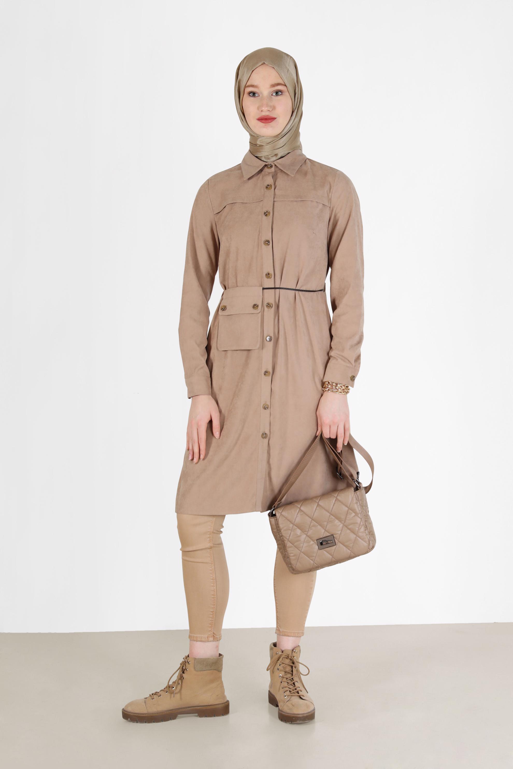 Hijab clothing BEIGE POCKET DETAIL BUTTONED TUNIC 42353 