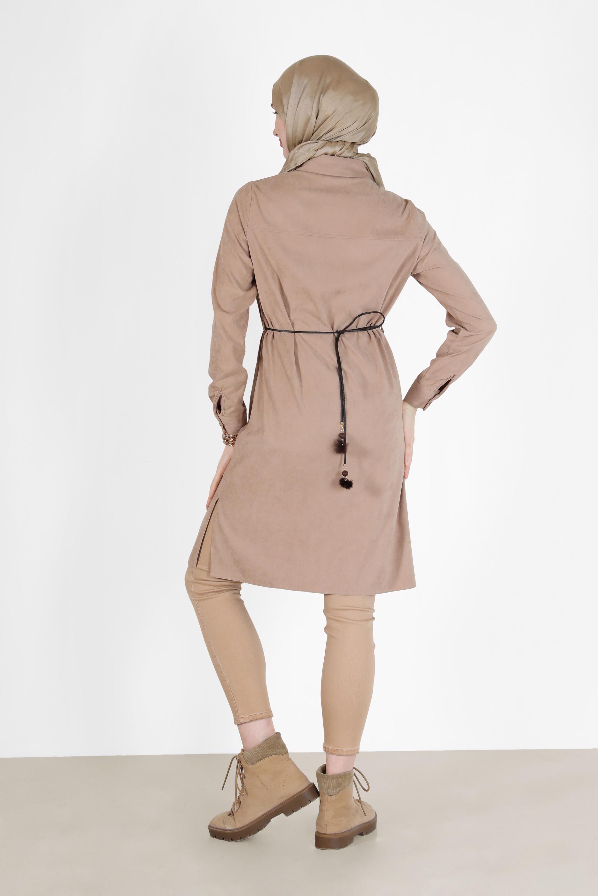 Hijab clothing BEIGE POCKET DETAIL BUTTONED TUNIC 42353 