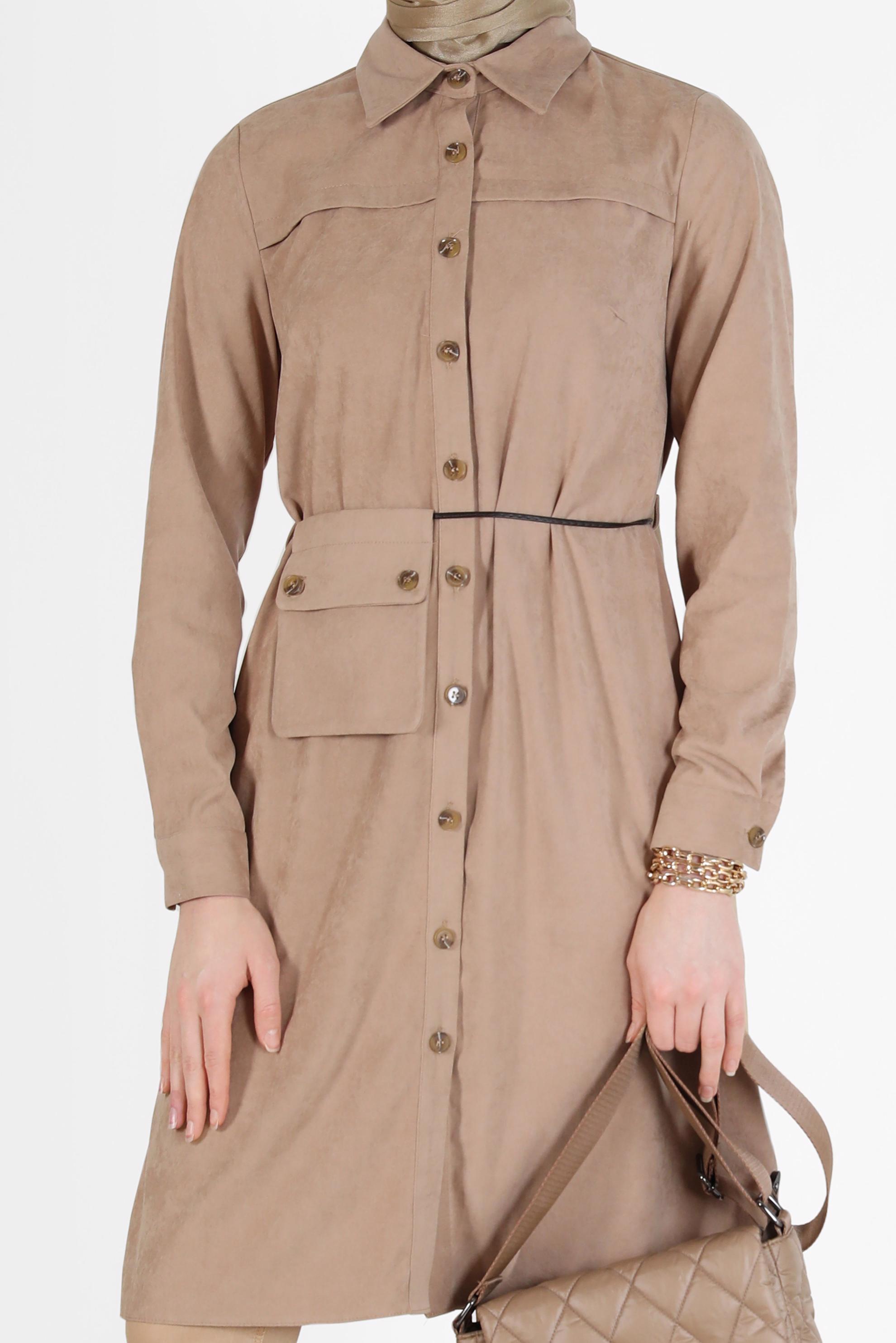 Hijab clothing BEIGE POCKET DETAIL BUTTONED TUNIC 42353 