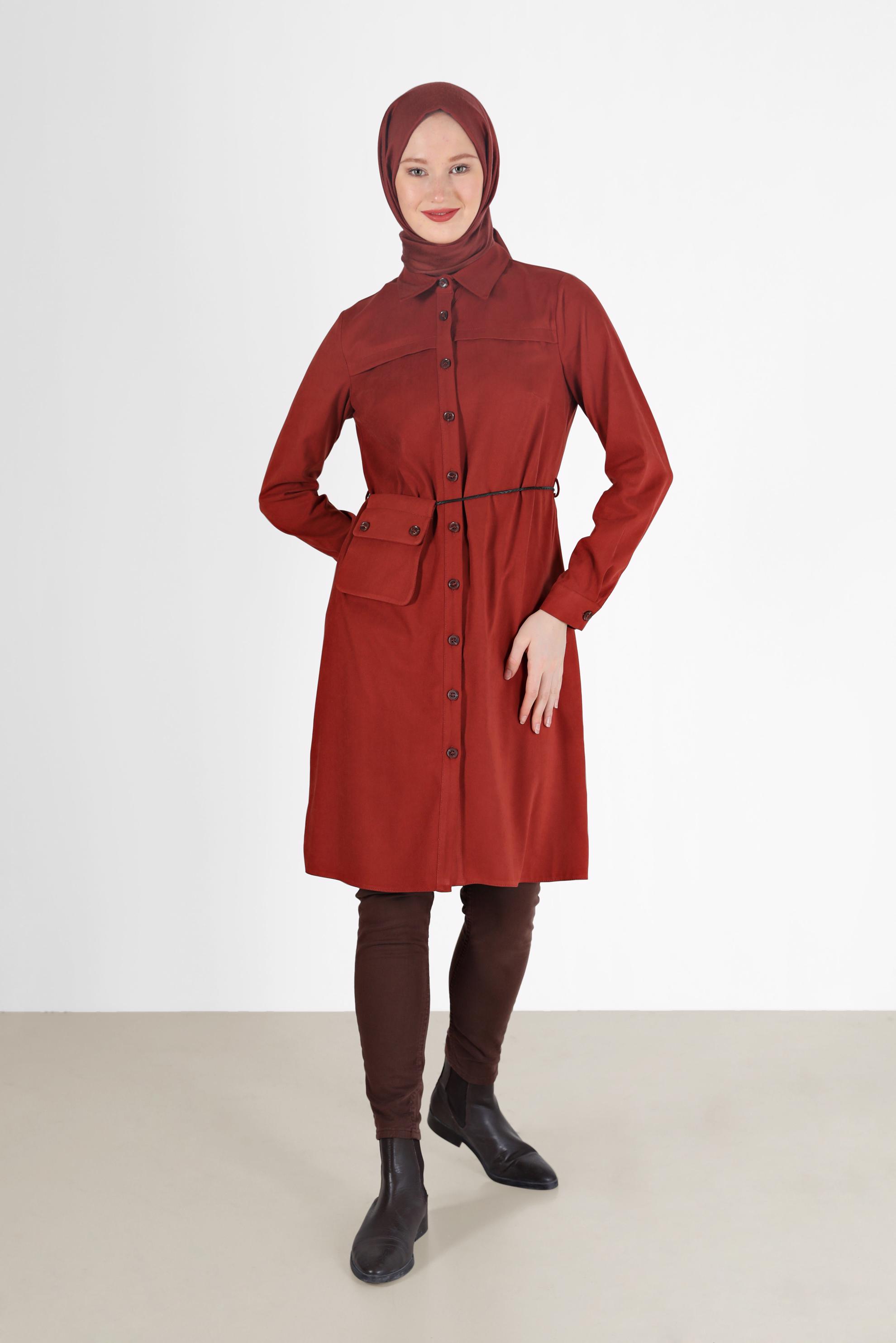 Hijab clothing ORANGE POCKET DETAIL BUTTONED TUNIC 42353 