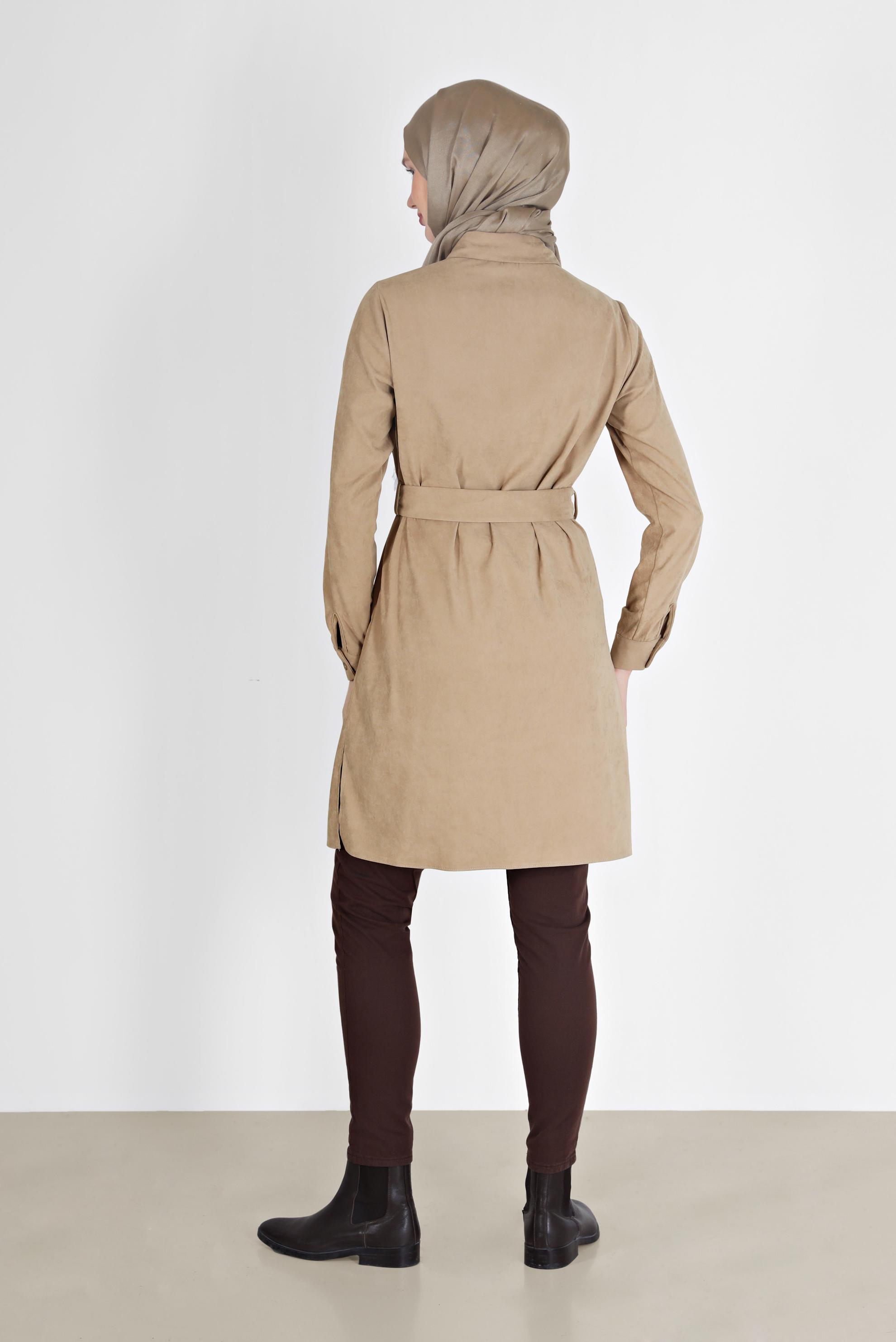 Hijab clothing BEIGE BELTED POCKET DETAIL TUNIC 42354 