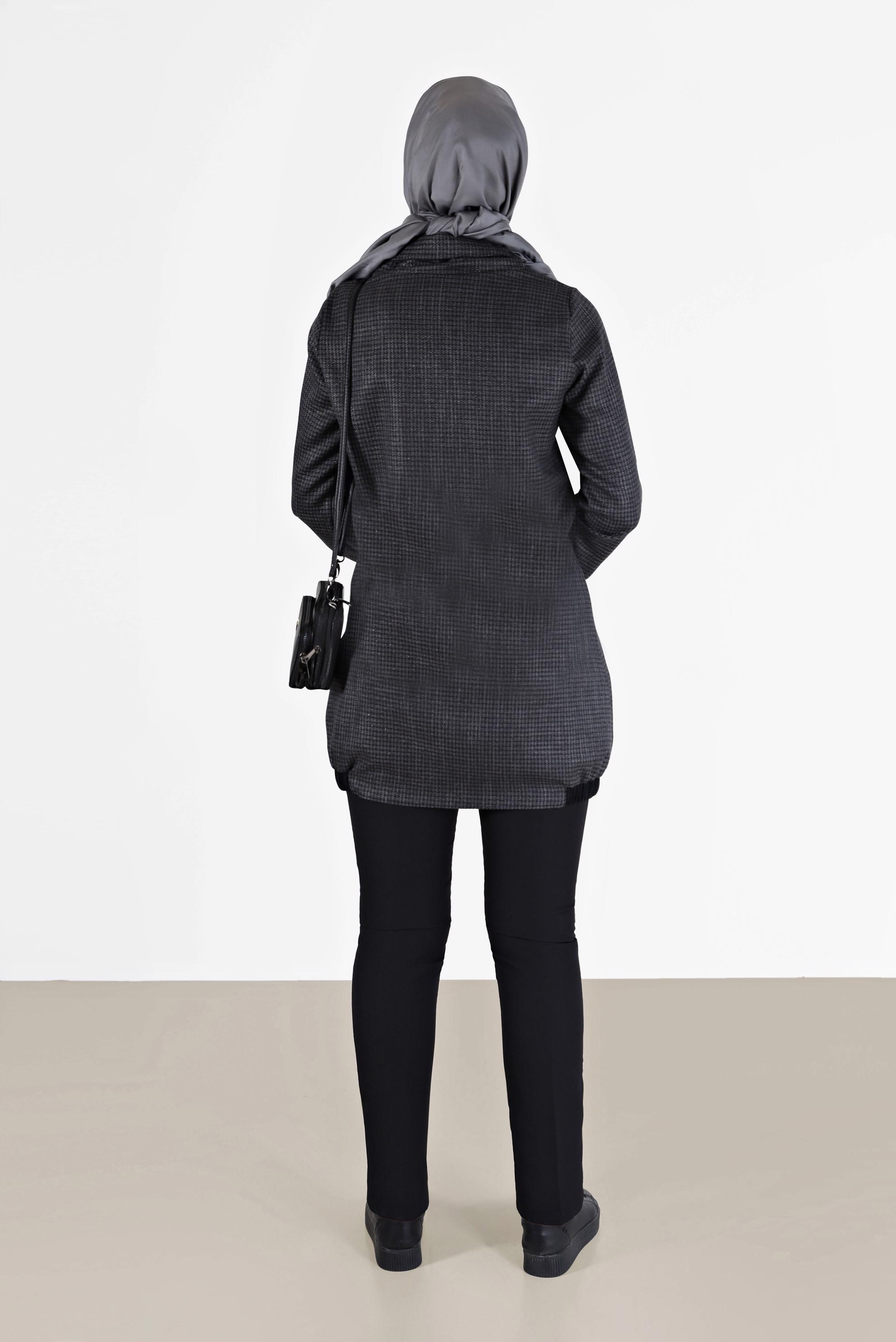 Tesettür giyim SİYAH MANŞETLERİ VE ETEK UCU LASTİKLİ PÖTİKARE TUNİK 42356 