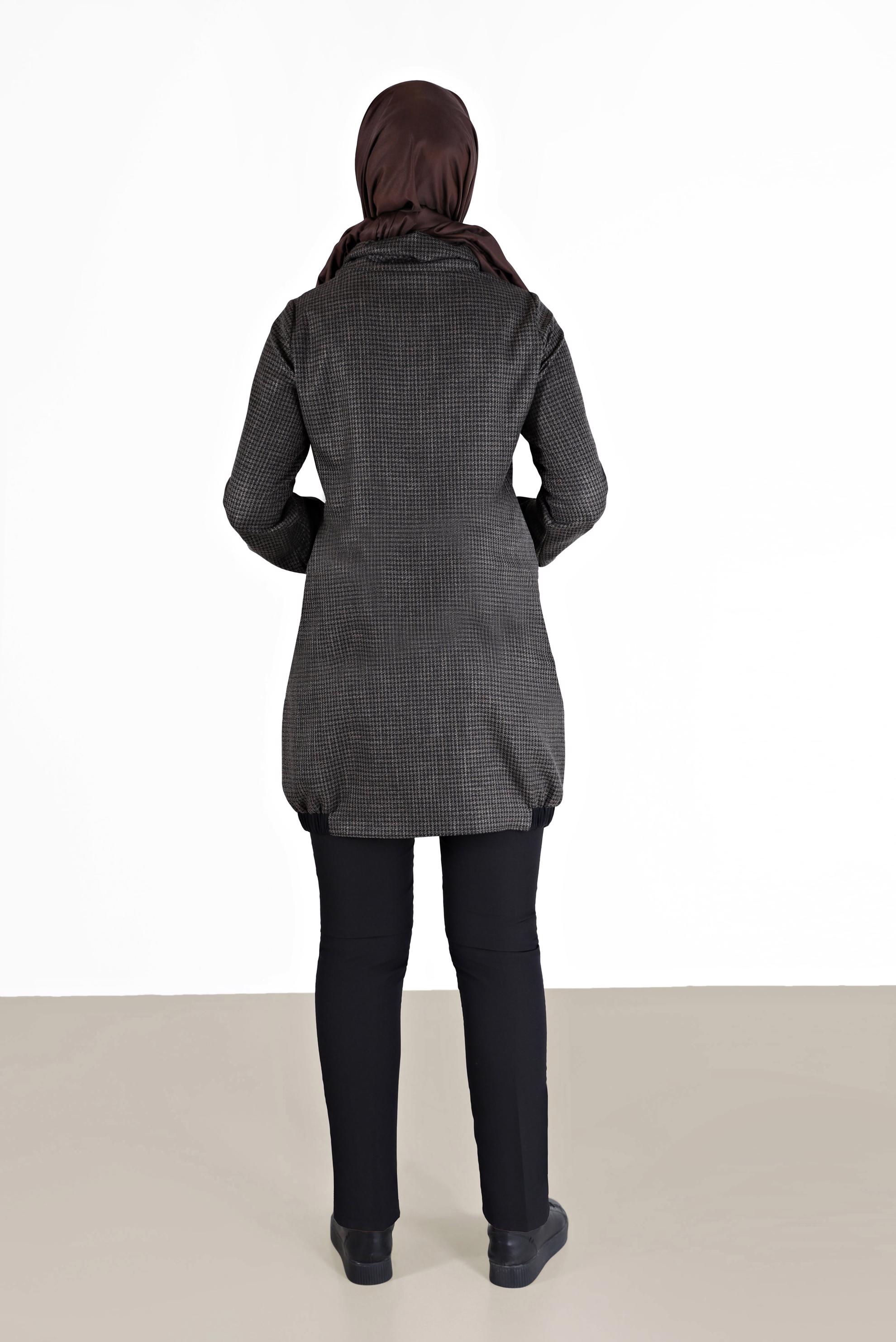 Tesettür giyim SİYAH MANŞETLERİ VE ETEK UCU LASTİKLİ PÖTİKARE TUNİK 42356 