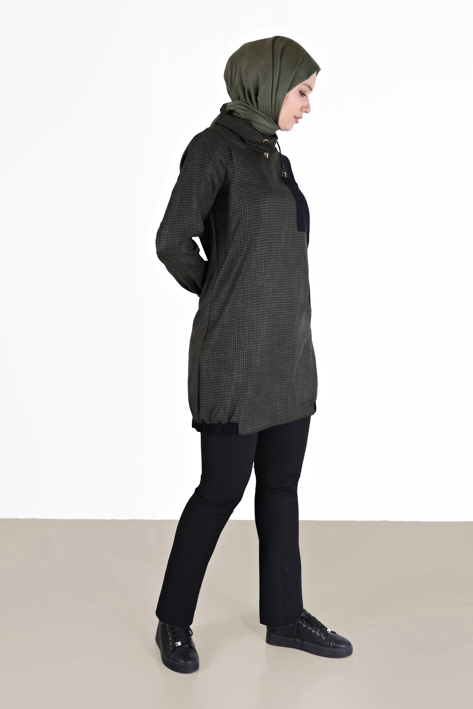 Tesettür giyim SİYAH MANŞETLERİ VE ETEK UCU LASTİKLİ PÖTİKARE TUNİK 42356 