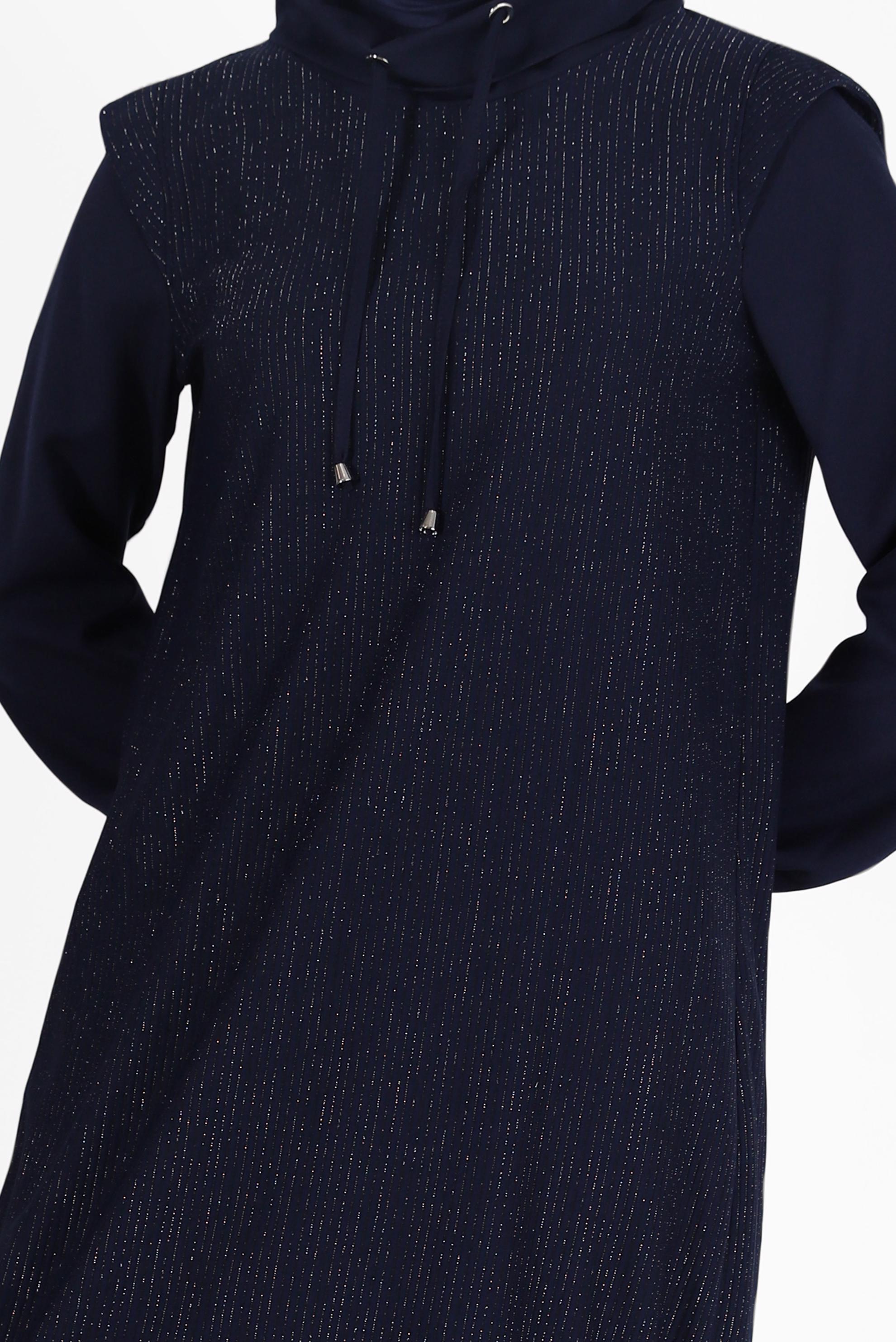 Tesettür giyim LACİVERT DEGAJE YAKA SİMLİ TUNİK 42357 