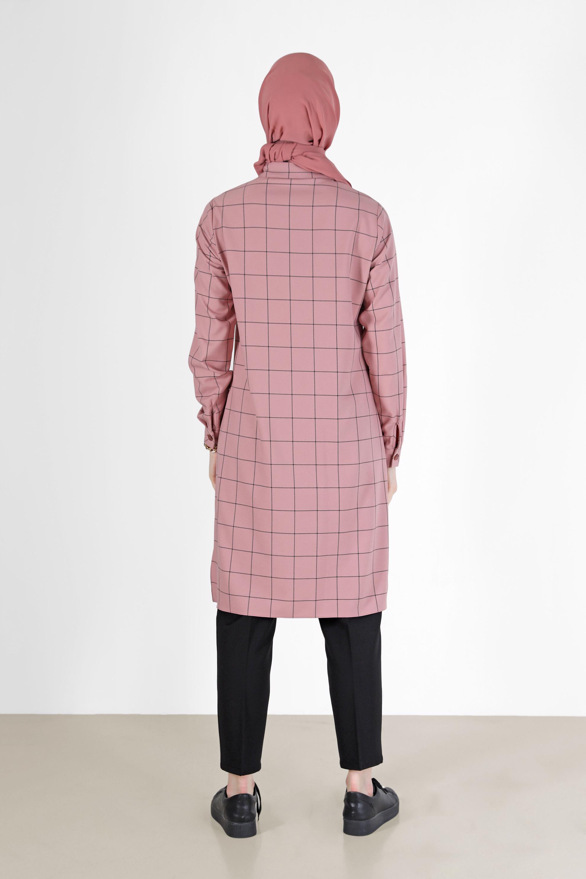 Hijab clothing POWDER CHECKED POCKET DETAIL TUNIC 42358 