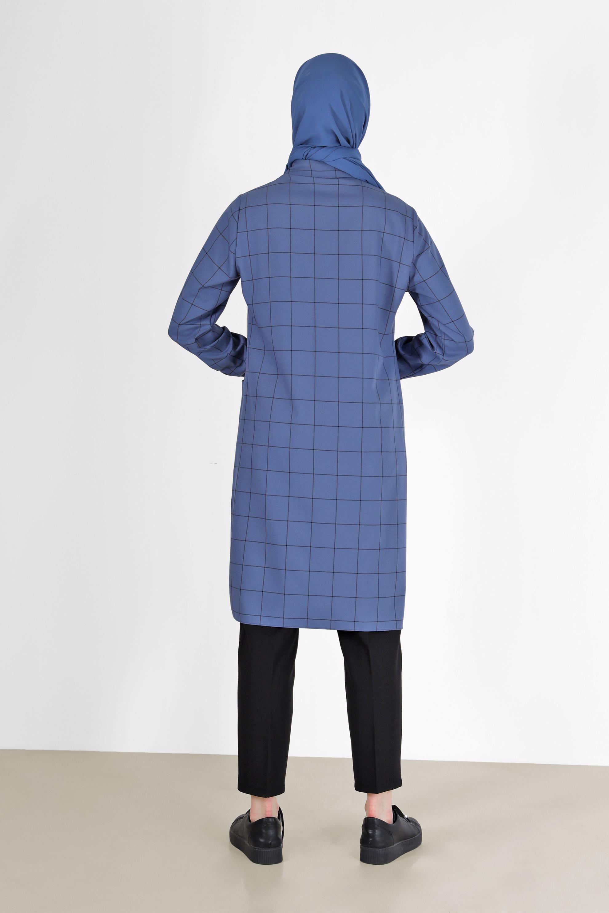 Hijab clothing NAVY BLUE CHECKED POCKET DETAIL TUNIC 42358 