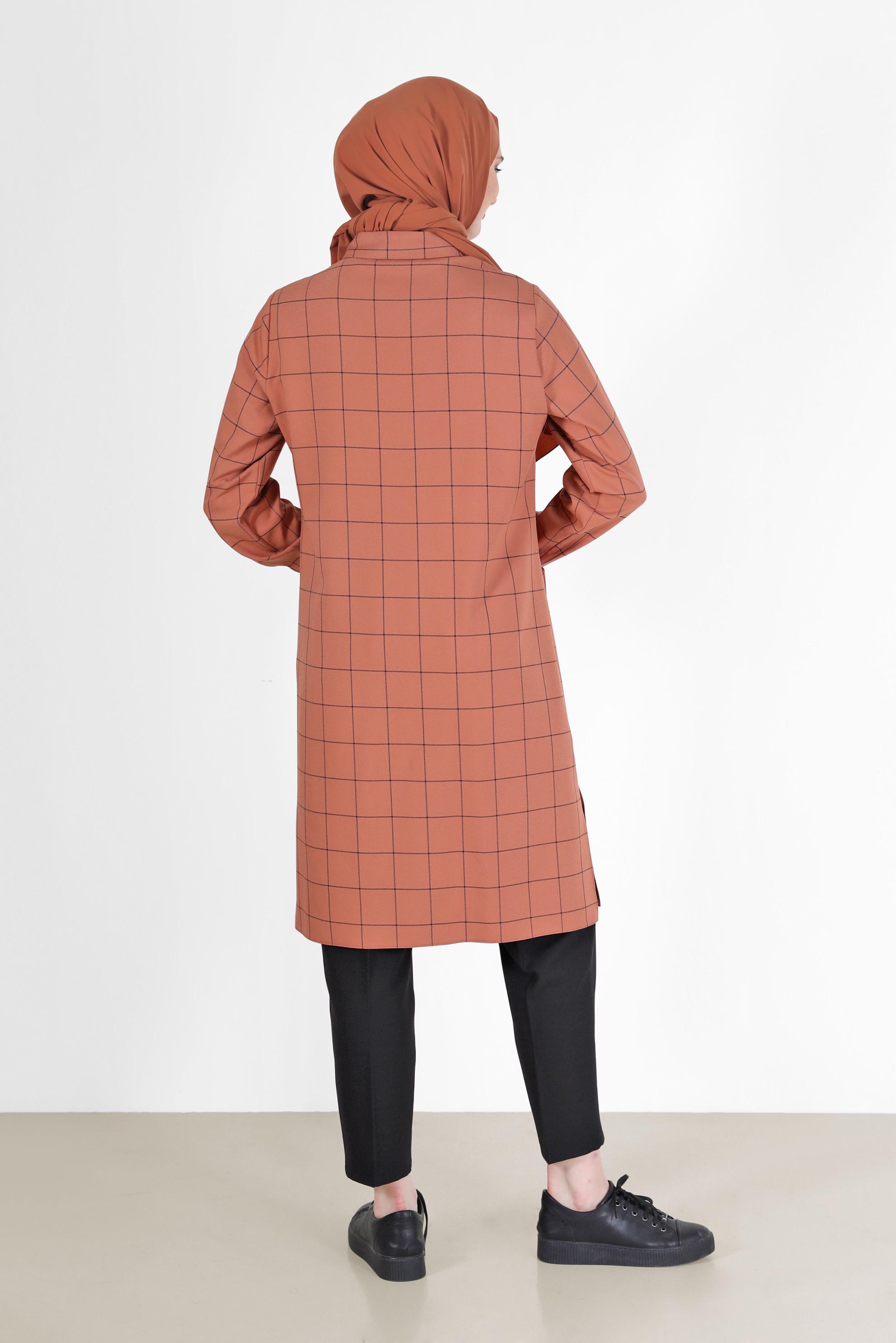 Hijab clothing BROWN CHECKED POCKET DETAIL TUNIC 42358 