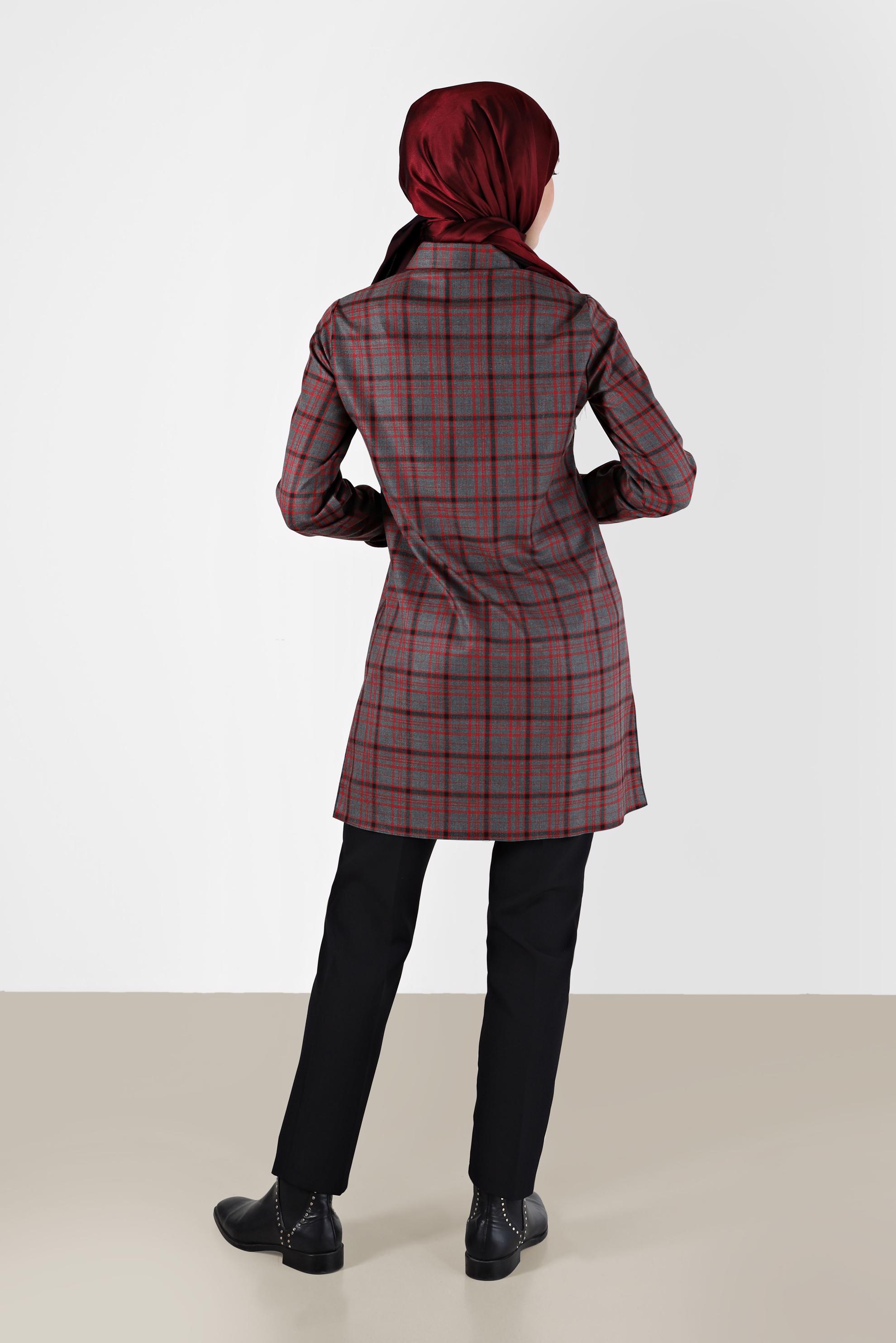 Tesettür giyim SİYAH CEP DETAYLI EKOSE DESEN TUNİK 42360 