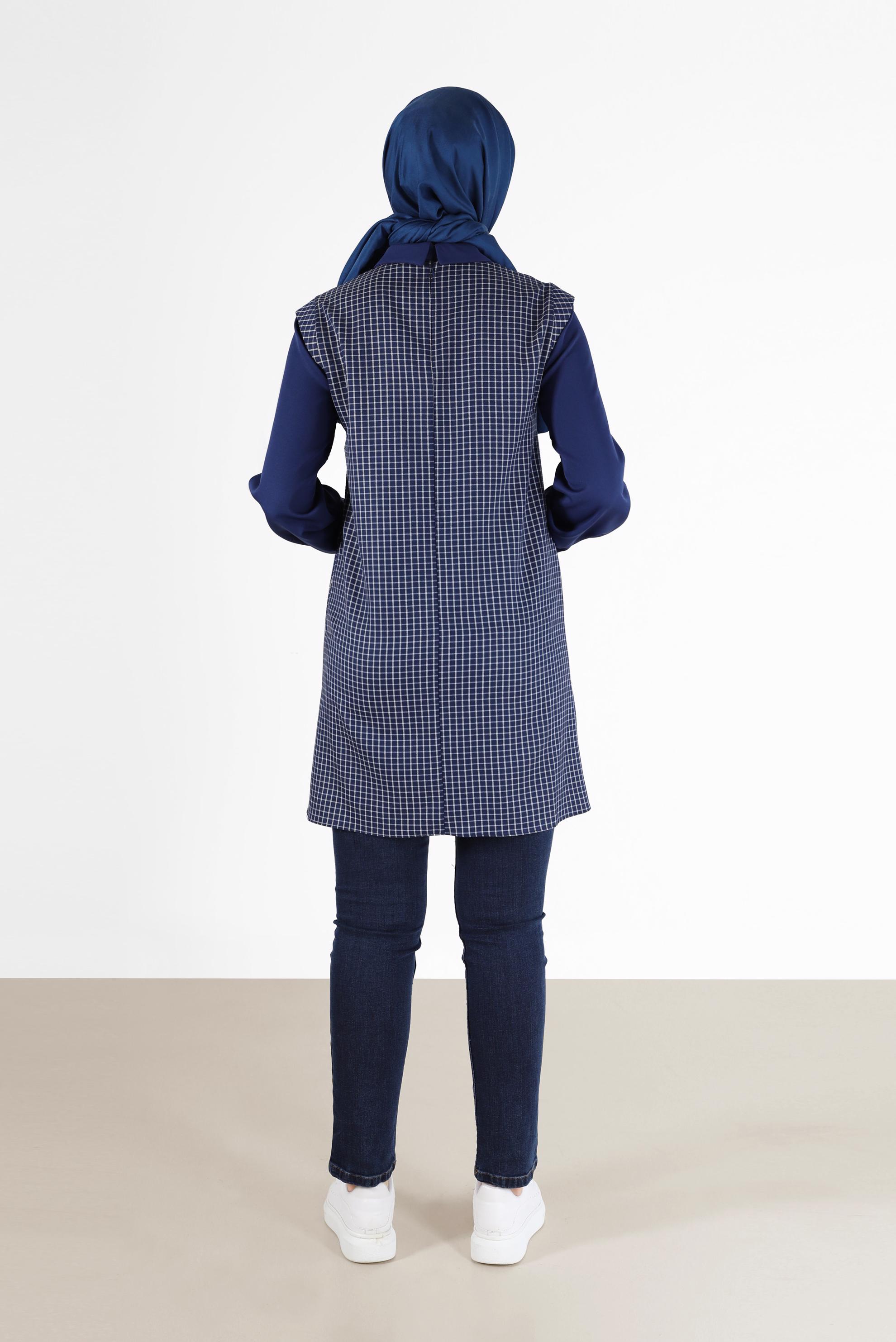 Tesettür giyim LACİVERT CEP DETAYLI PÖTİKARELİ TUNİK 42361 