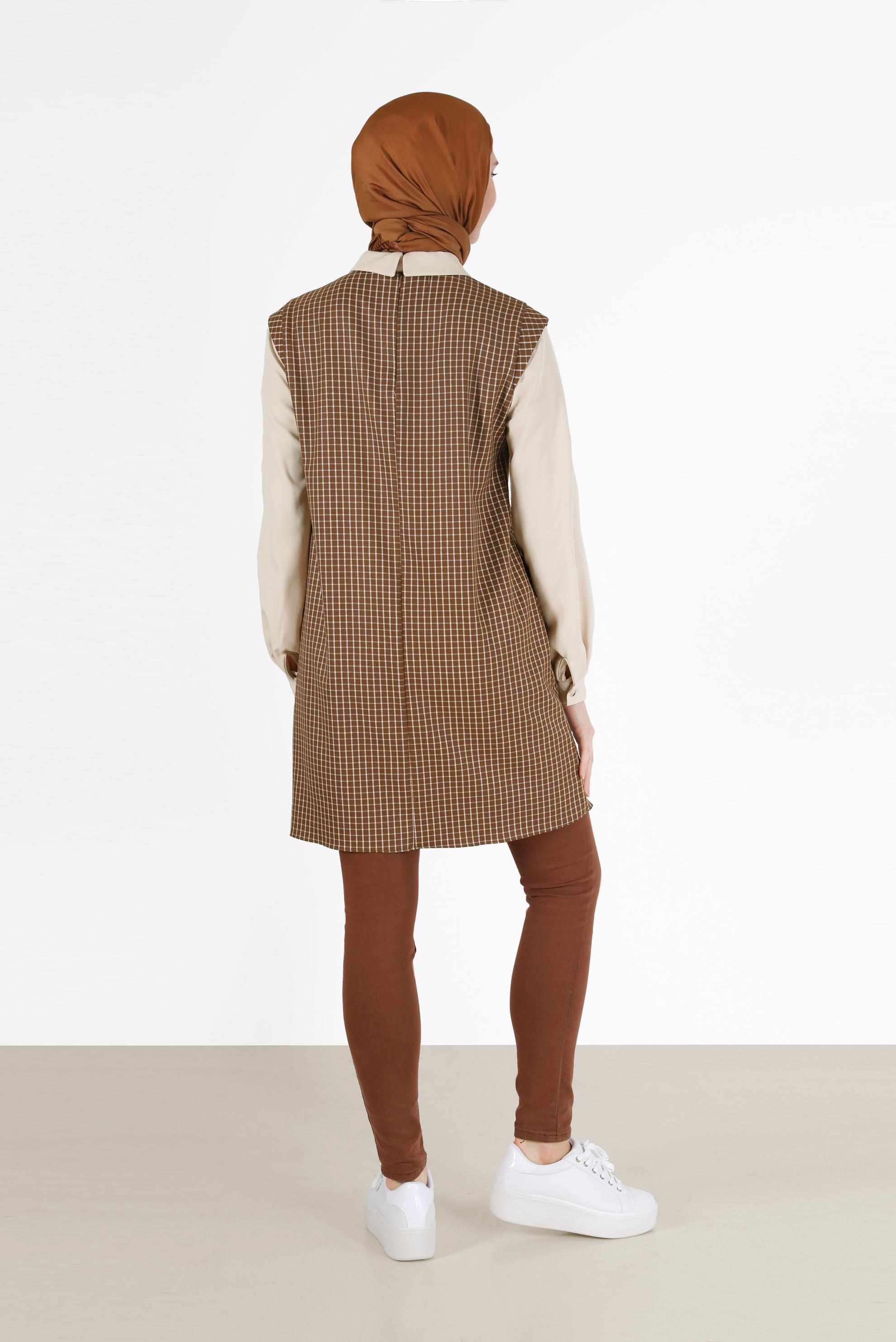 Tesettür giyim TABA CEP DETAYLI PÖTİKARELİ TUNİK 42361 